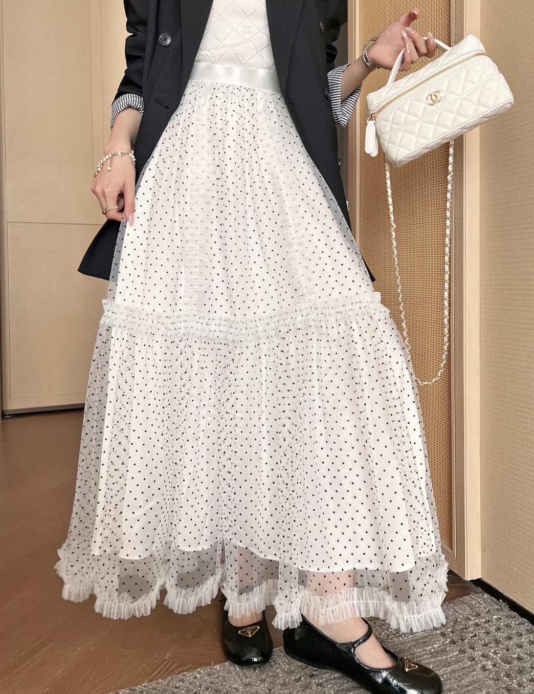 #DIO♡²⁵早秋新款 波点植绒网纱半裙 高品质定制 现货首发size：S/M/L（s码弹力腰围：64，