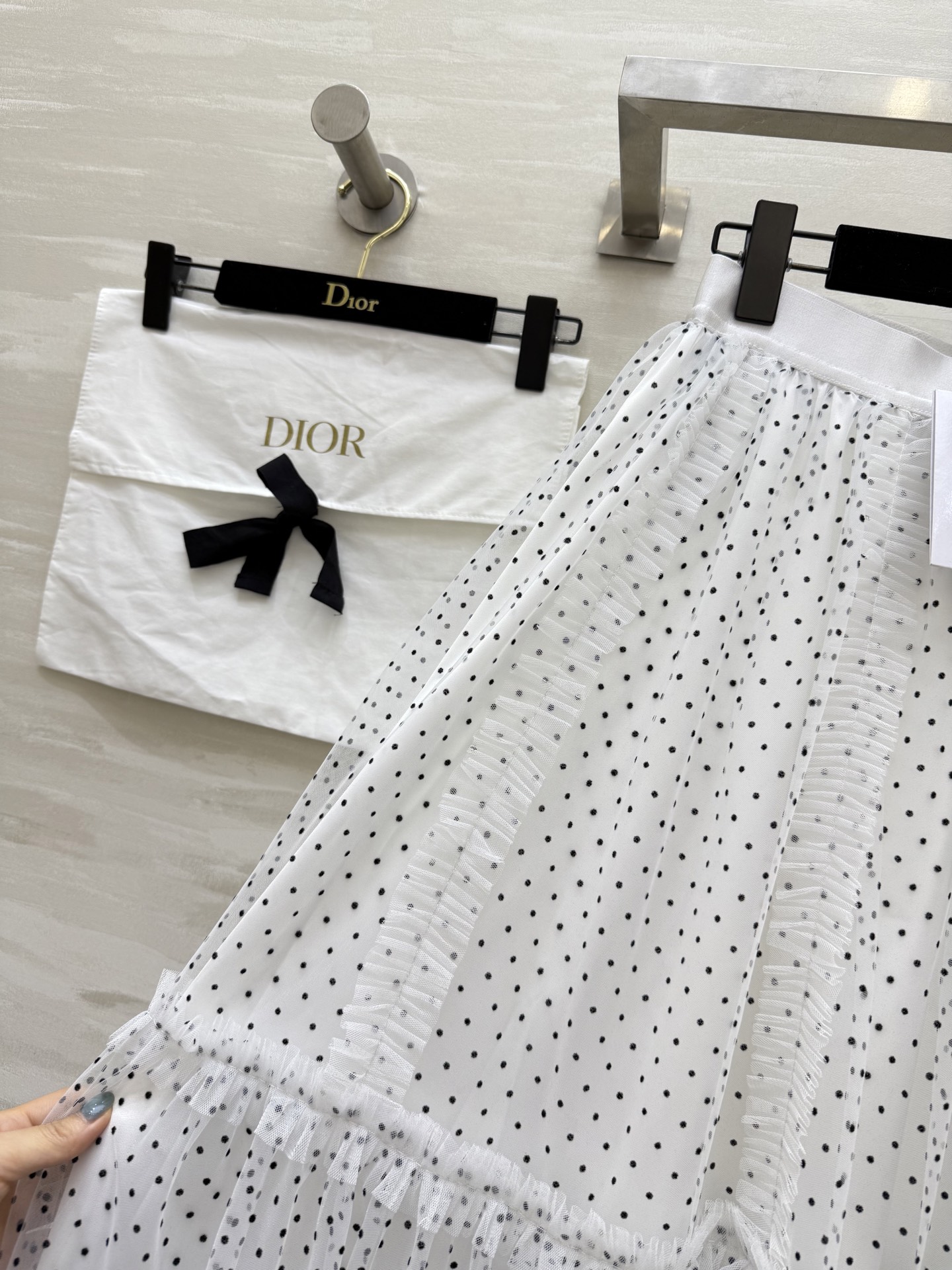 #DIO♡²⁵早秋新款 波点植绒网纱半裙 高品质定制 现货首发size：S/M/L（s码弹力腰围：64，