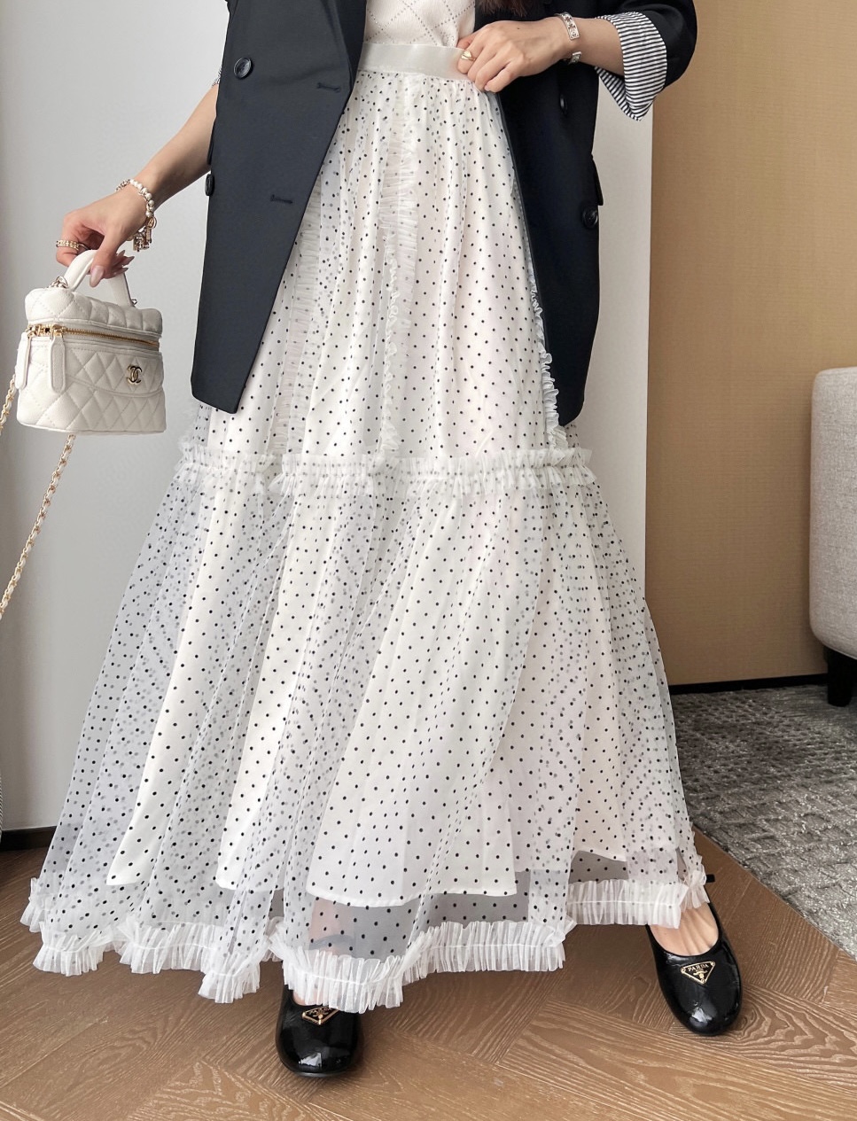 #DIO♡²⁵早秋新款 波点植绒网纱半裙 高品质定制 现货首发size：S/M/L（s码弹力腰围：64，