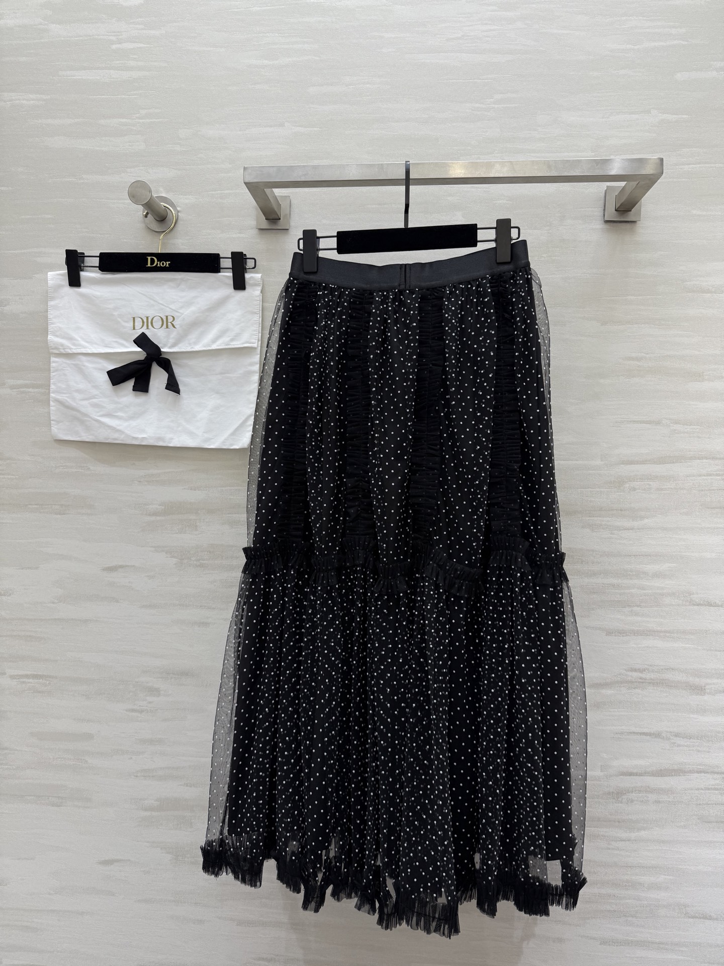 #DIO♡²⁵早秋新款 波点植绒网纱半裙 高品质定制 现货首发size：S/M/L（s码弹力腰围：64，