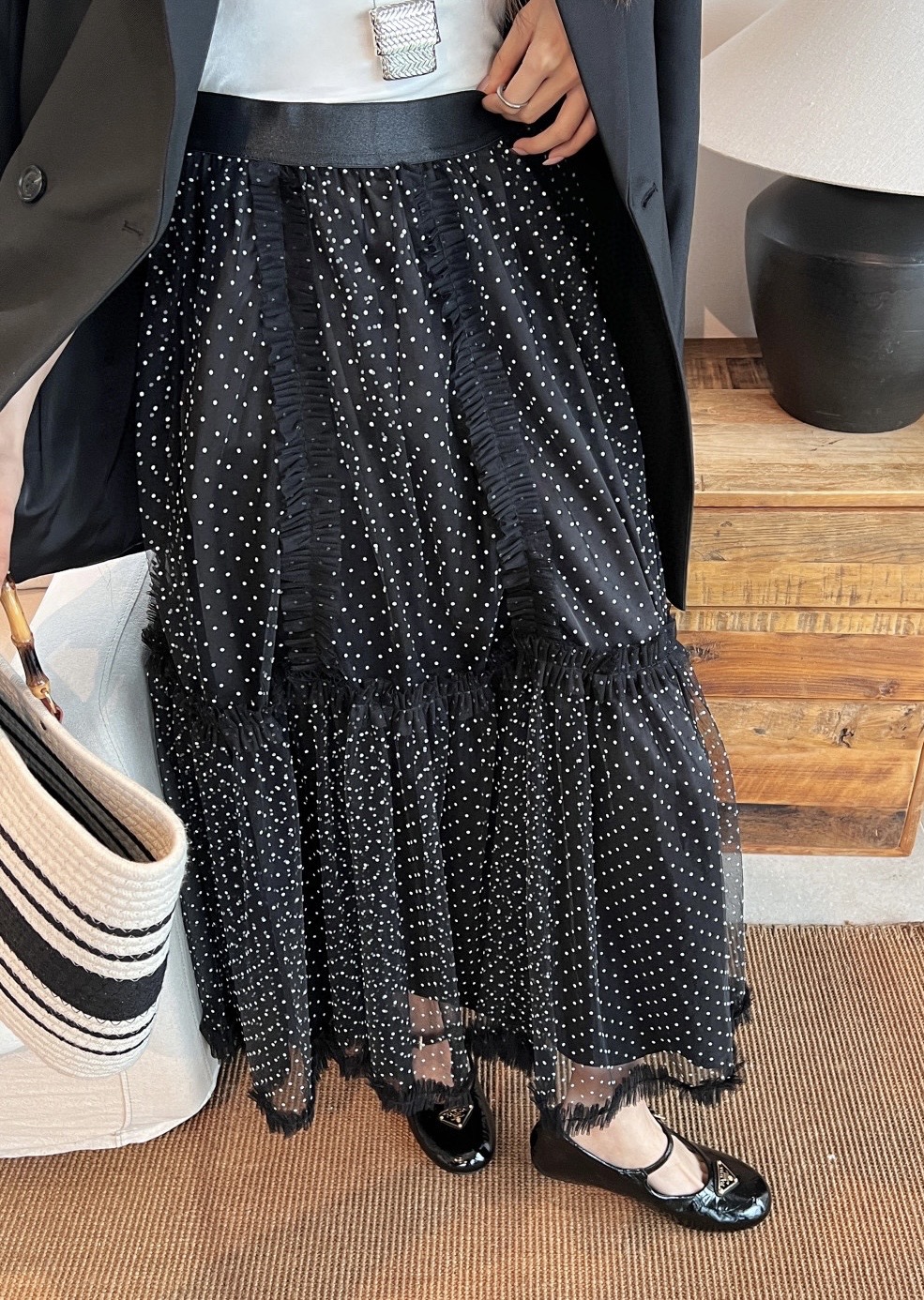 #DIO♡²⁵早秋新款 波点植绒网纱半裙 高品质定制 现货首发size：S/M/L（s码弹力腰围：64，