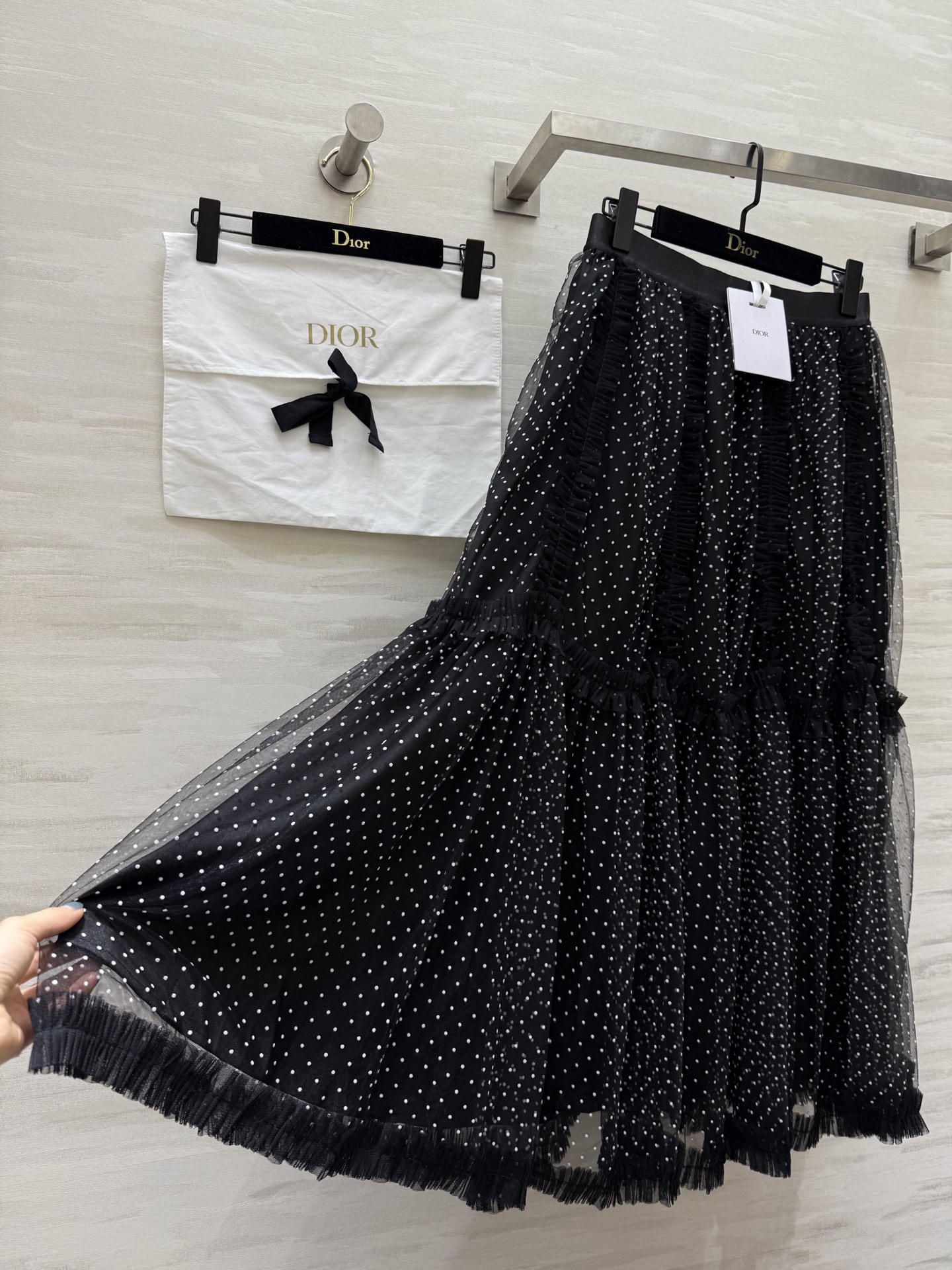 #DIO♡²⁵早秋新款 波点植绒网纱半裙 高品质定制 现货首发size：S/M/L（s码弹力腰围：64，