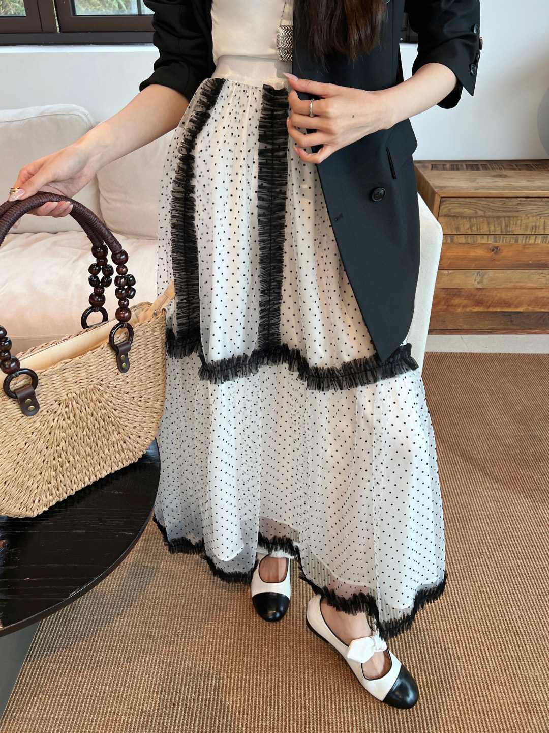 #DIO♡²⁵早秋新款 波点植绒网纱半裙 高品质定制 现货首发size：S/M/L（s码弹力腰围：64，