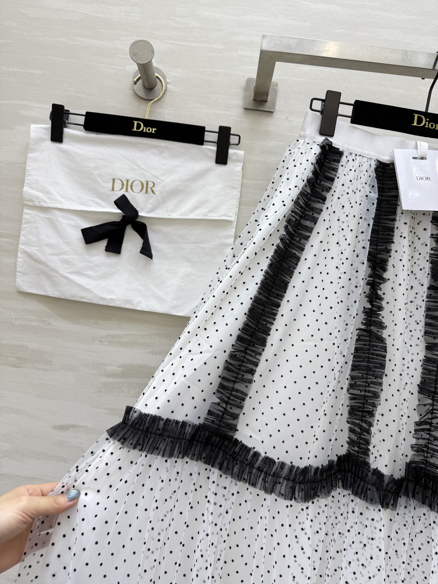 #DIO♡²⁵早秋新款 波点植绒网纱半裙 高品质定制 现货首发size：S/M/L（s码弹力腰围：64，