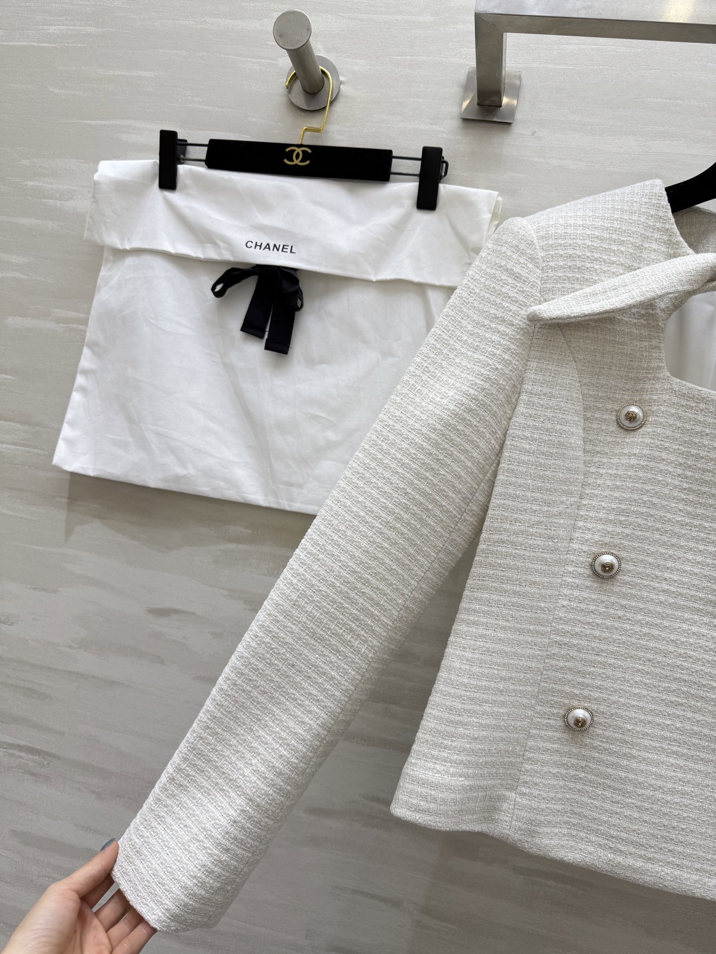 #Chane♡²⁵秋冬新款 系带设计羊毛花呢外套 高品质定制 现货来size：36/38/40（36码肩