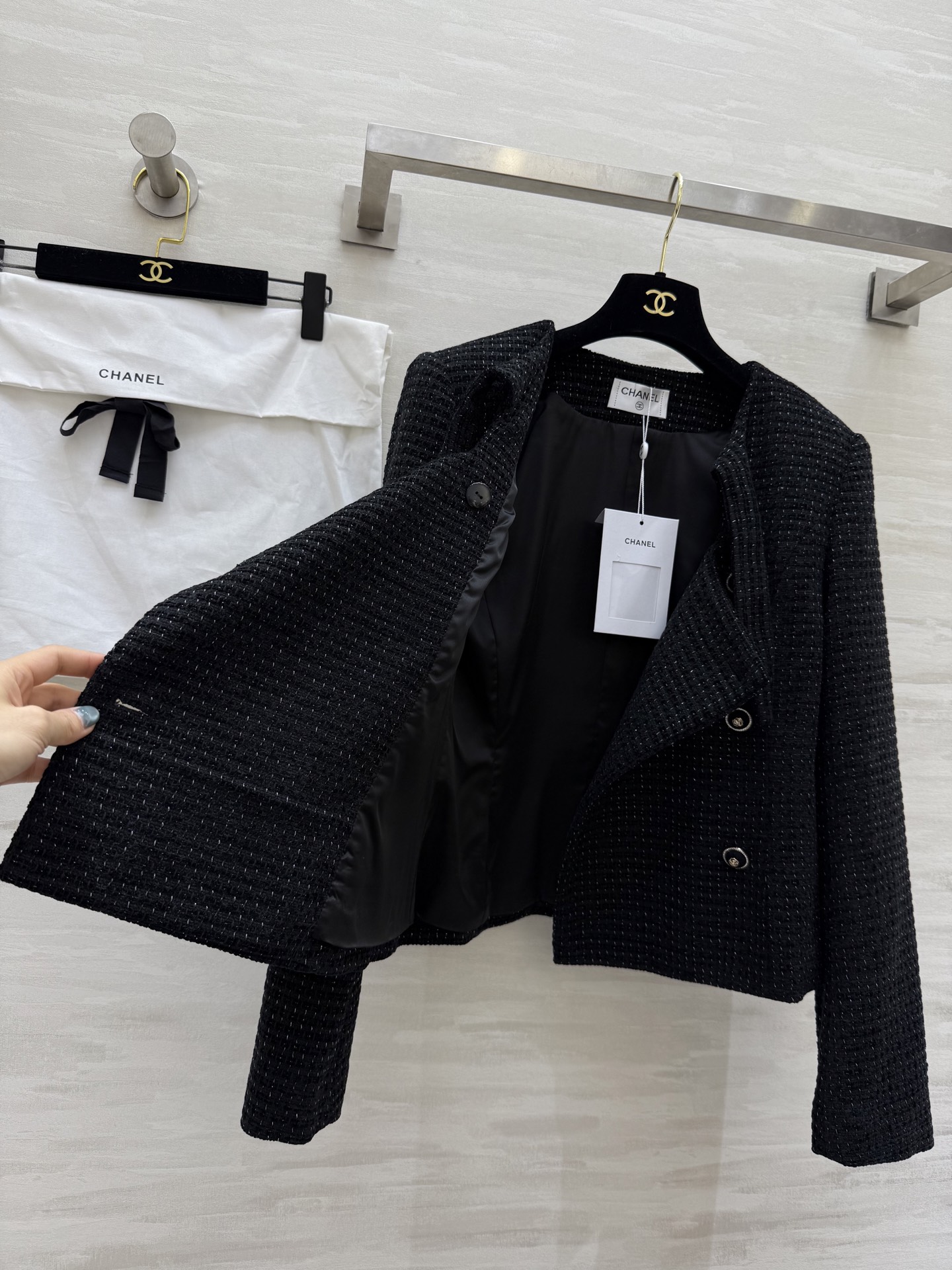 #Chane♡²⁵秋冬新款 系带设计羊毛花呢外套 高品质定制 现货来size：36/38/40（36码肩