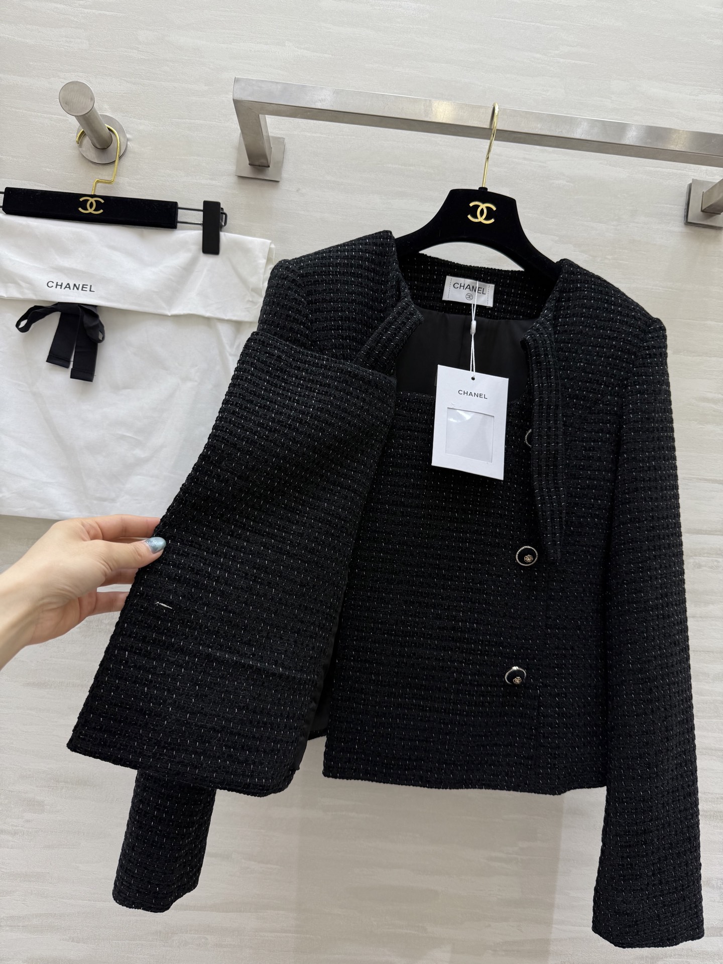 #Chane♡²⁵秋冬新款 系带设计羊毛花呢外套 高品质定制 现货来size：36/38/40（36码肩