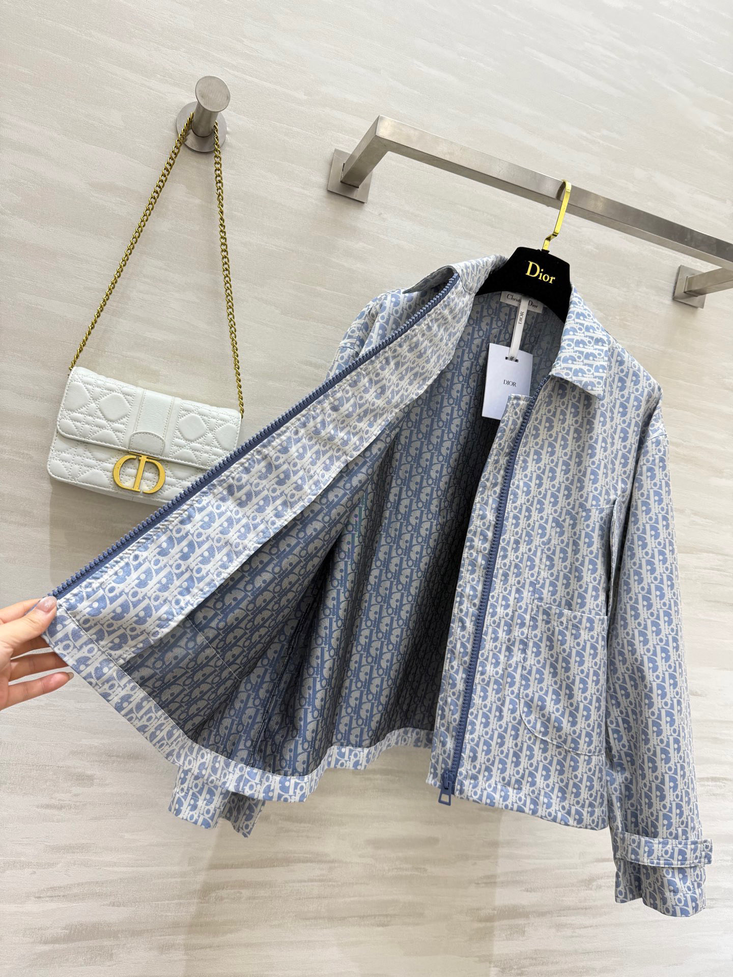 #DIO♡²⁵新款 Miss D蓝白系列 经典老花翻领夹克外套 进口科技塔夫绸 Oblique提花面料彰