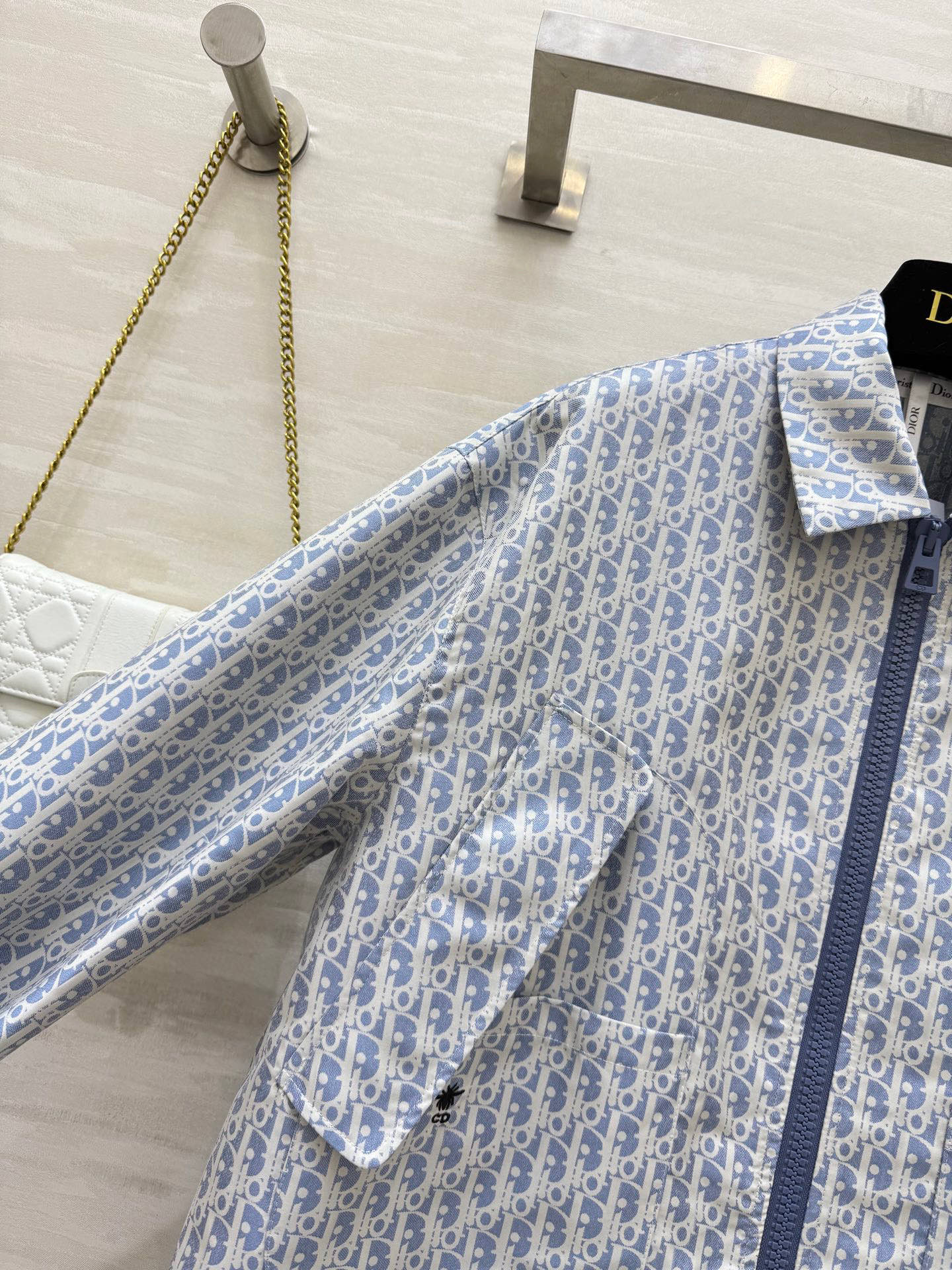 #DIO♡²⁵新款 Miss D蓝白系列 经典老花翻领夹克外套 进口科技塔夫绸 Oblique提花面料彰