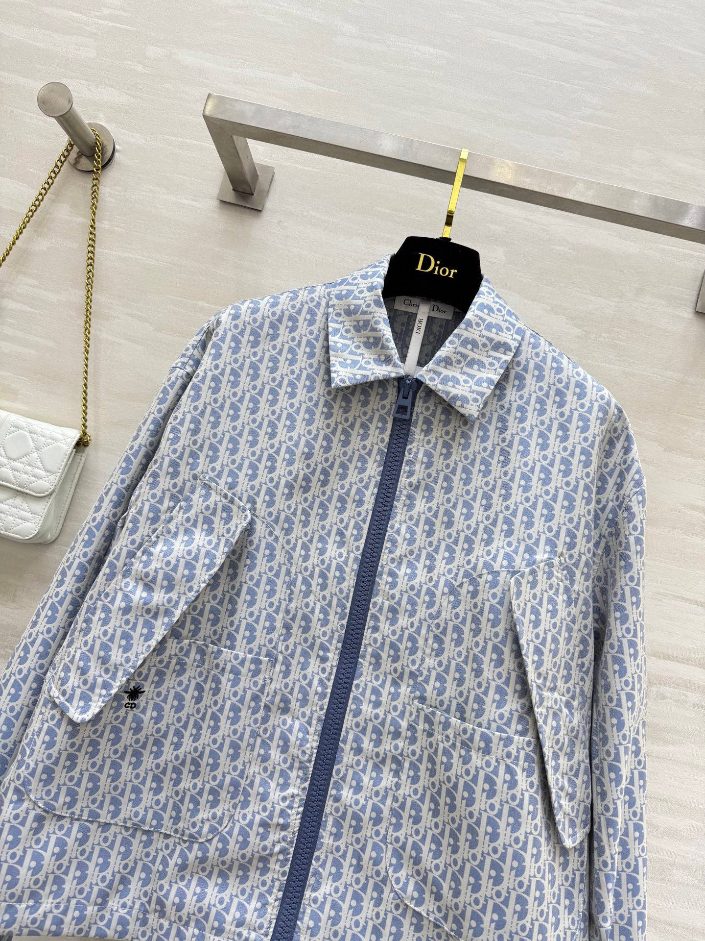 #DIO♡²⁵新款 Miss D蓝白系列 经典老花翻领夹克外套 进口科技塔夫绸 Oblique提花面料彰