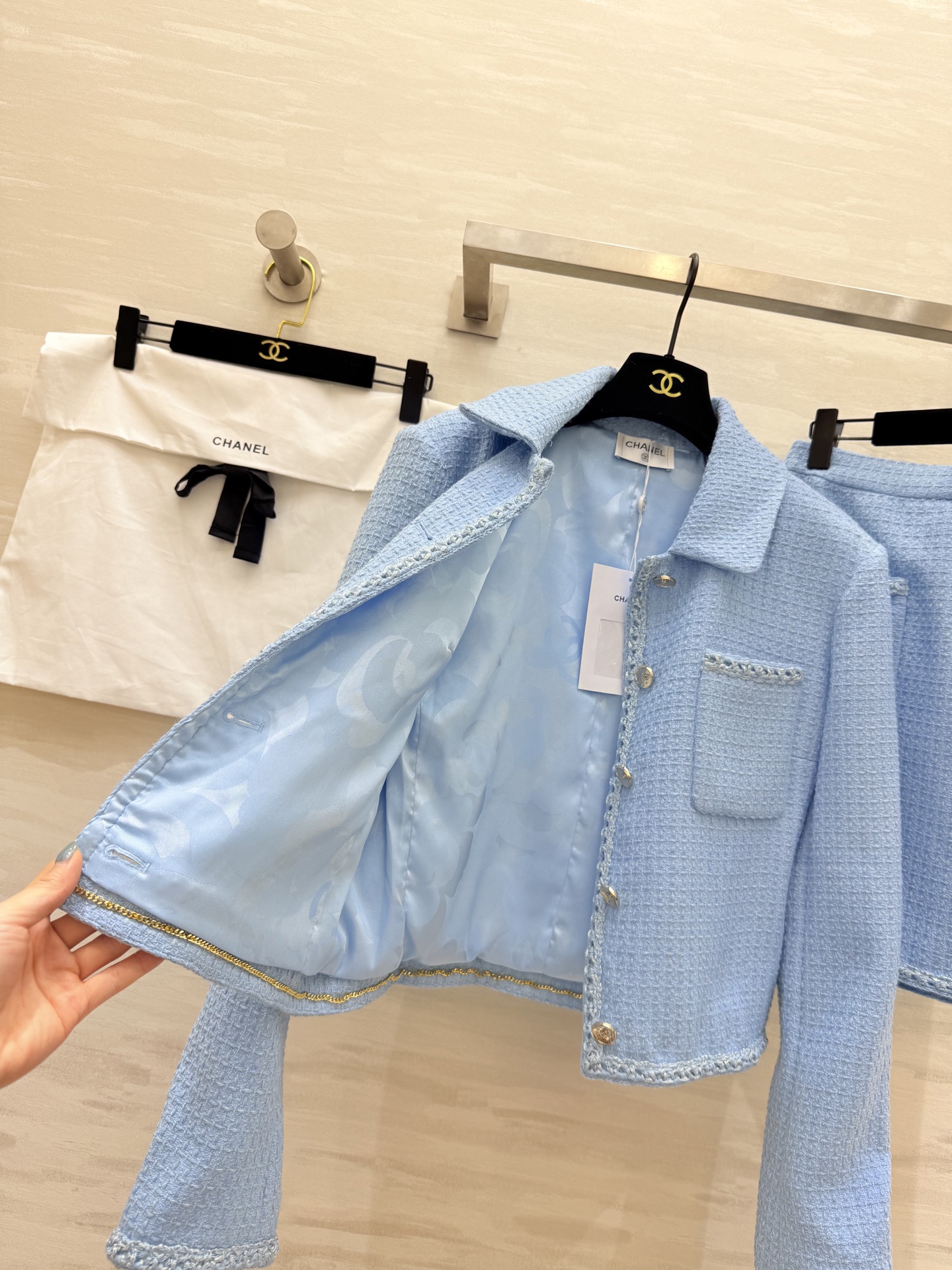 #Chane♡²⁵B💙baby蓝系列 气质软花呢编织面料 高品质定制 现货首发size：36/38/40