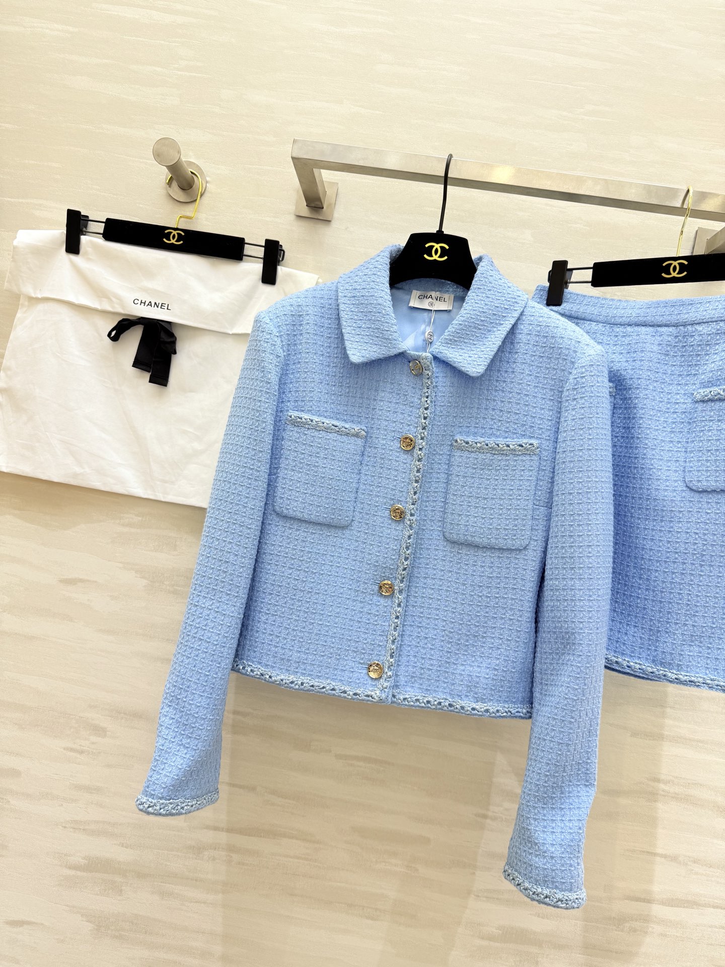 #Chane♡²⁵B💙baby蓝系列 气质软花呢编织面料 高品质定制 现货首发size：36/38/40