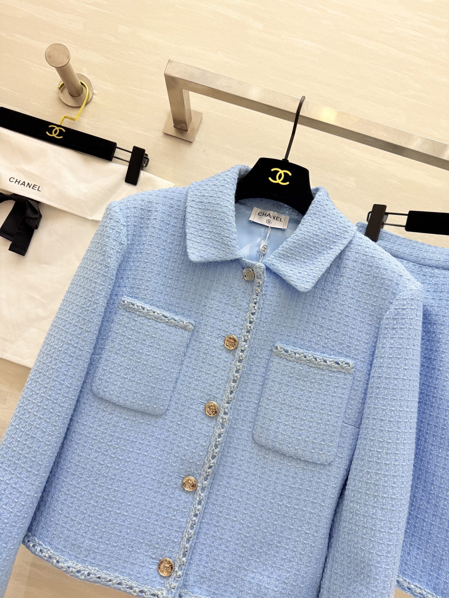 #Chane♡²⁵B💙baby蓝系列 气质软花呢编织面料 高品质定制 现货首发size：36/38/40