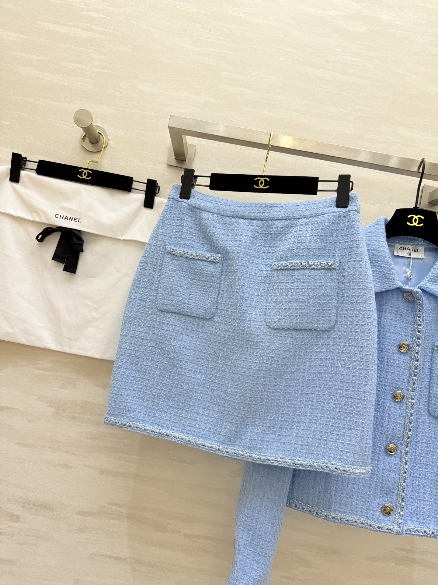 #Chane♡²⁵B💙baby蓝系列 气质软花呢编织面料 高品质定制 现货首发size：36/38/40