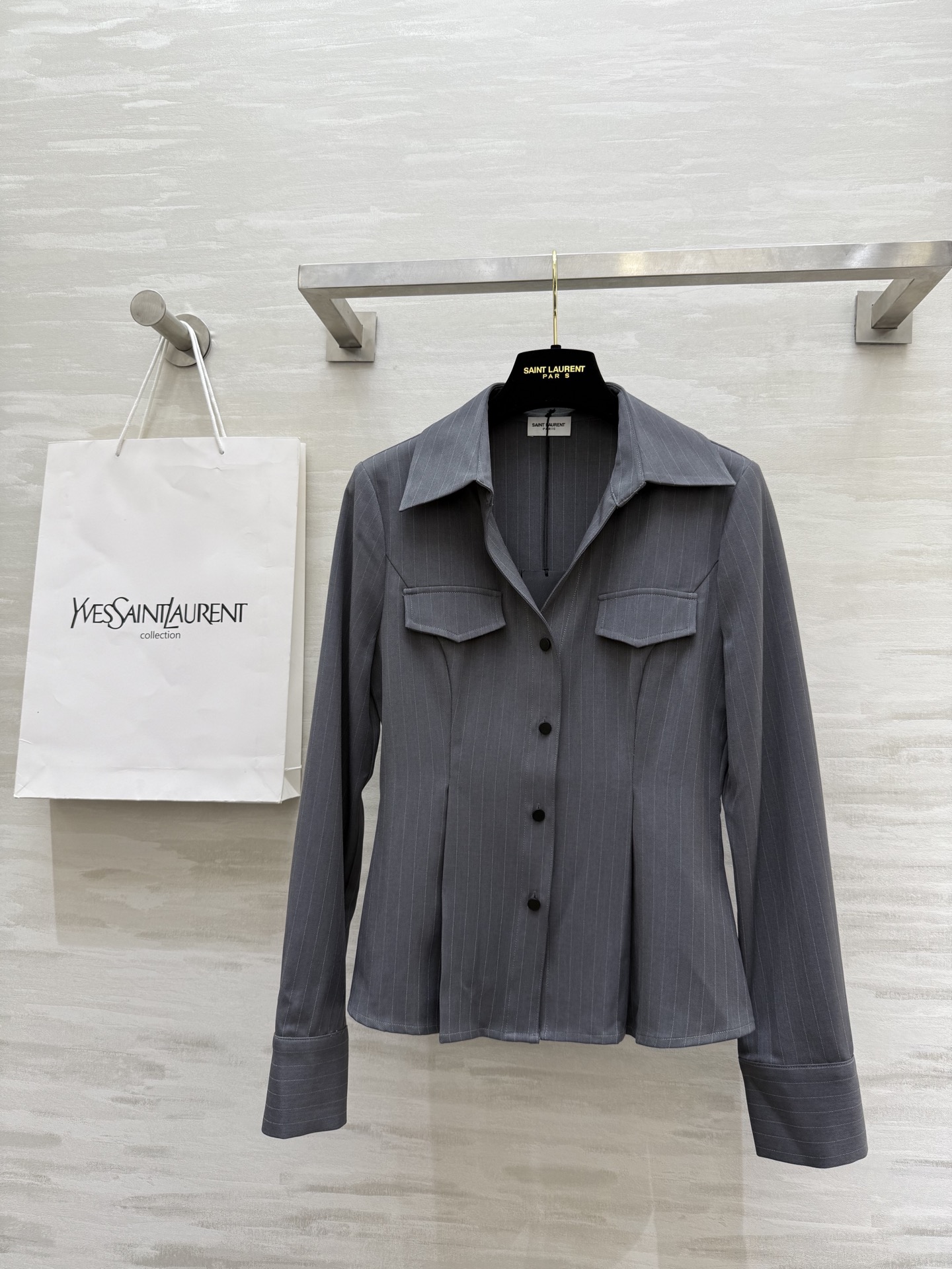 #ysl²⁵早秋新款 人棉条纹收腰衬衣 高品质定制 现货首发size：S/M/L/XL（M码肩宽：37，