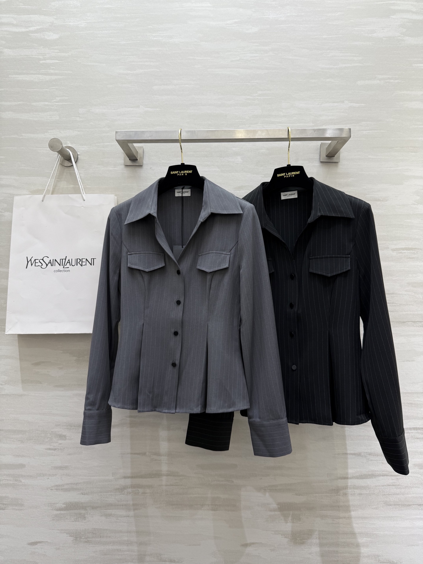 #ysl²⁵早秋新款 人棉条纹收腰衬衣 高品质定制 现货首发size：S/M/L/XL（M码肩宽：37，