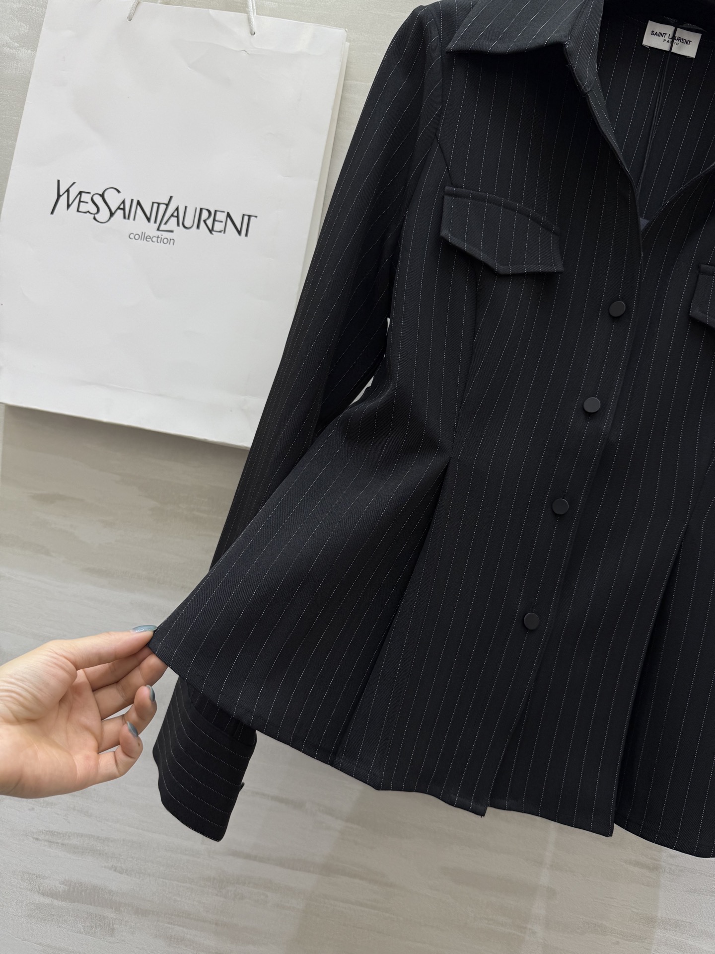 #ysl²⁵早秋新款 人棉条纹收腰衬衣 高品质定制 现货首发size：S/M/L/XL（M码肩宽：37，