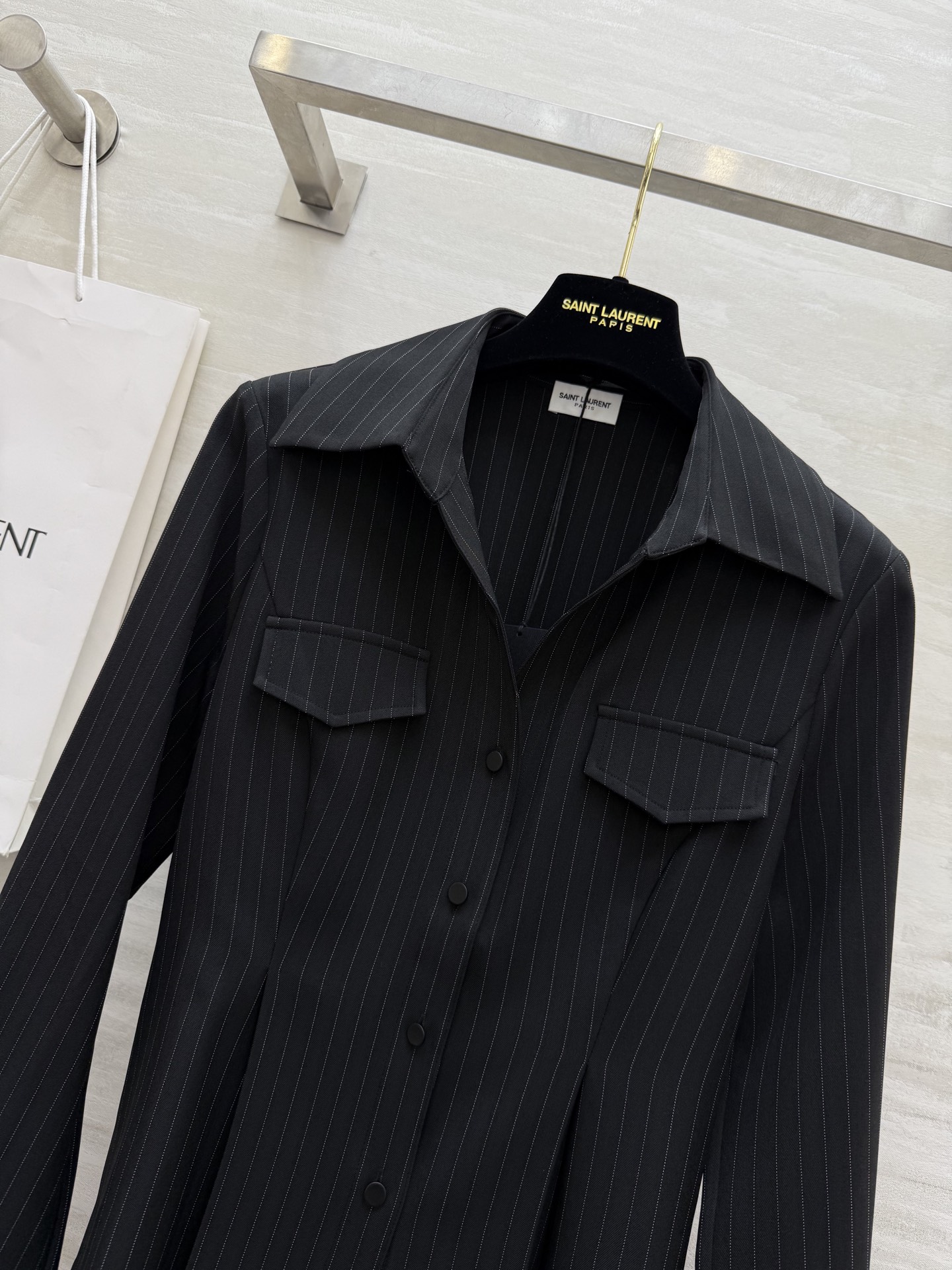 #ysl²⁵早秋新款 人棉条纹收腰衬衣 高品质定制 现货首发size：S/M/L/XL（M码肩宽：37，