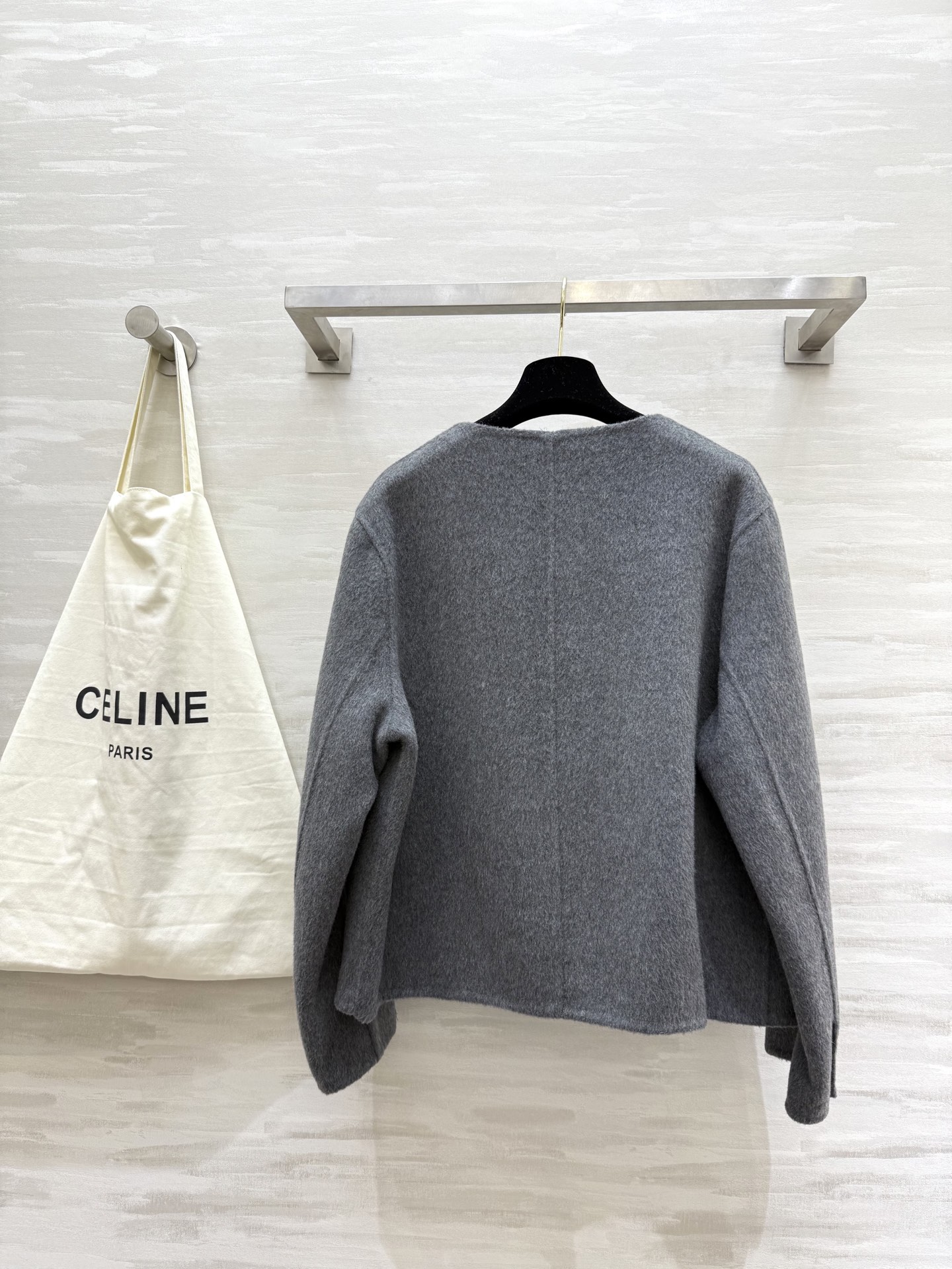 #Celin♡²⁵秋冬新款 凯旋门金扣 羊毛羊绒外套90%澳毛10%羊绒 学院风小圆领 双口袋 宽松版型