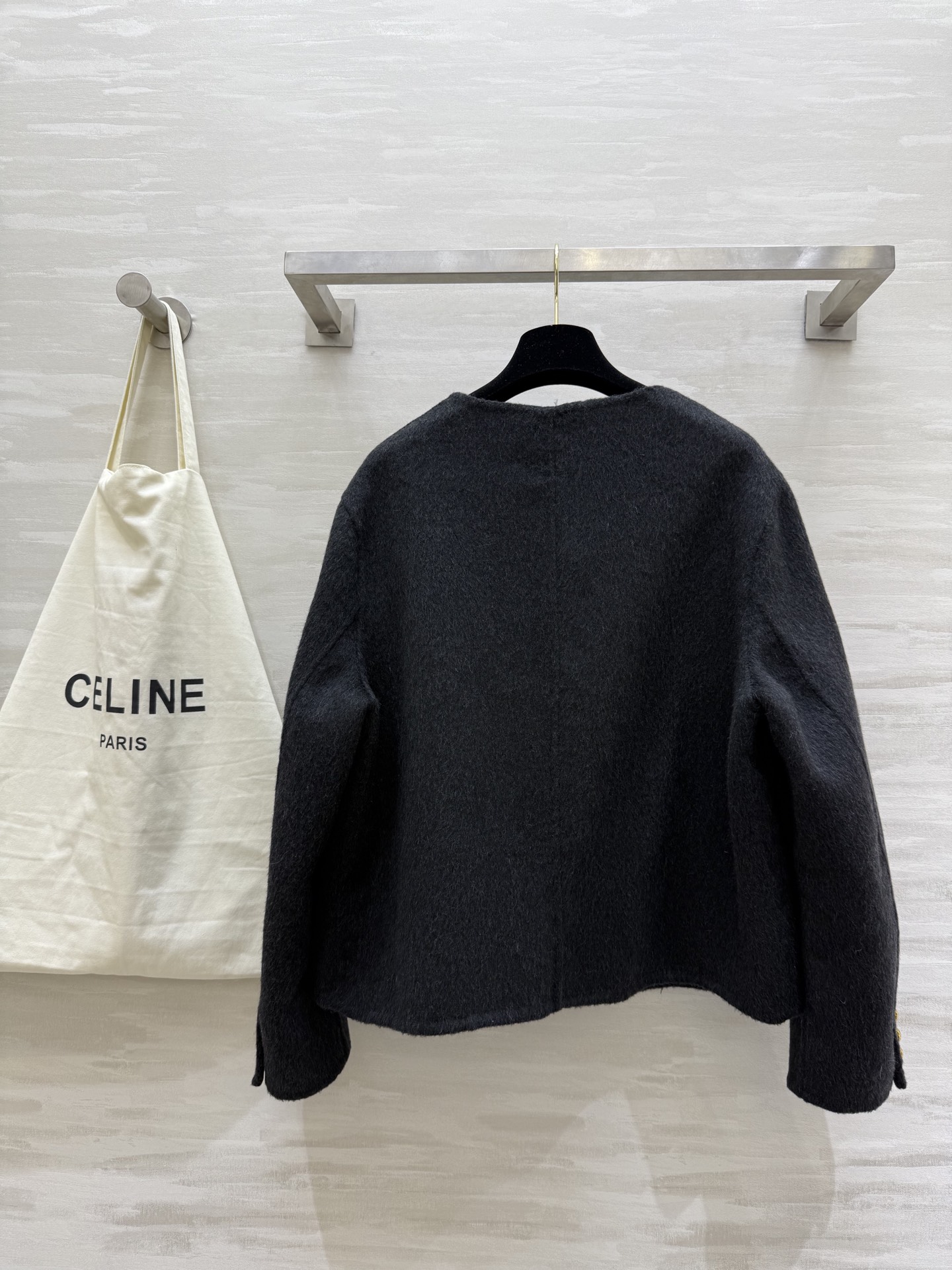 #Celin♡²⁵秋冬新款 凯旋门金扣 羊毛羊绒外套90%澳毛10%羊绒 学院风小圆领 双口袋 宽松版型