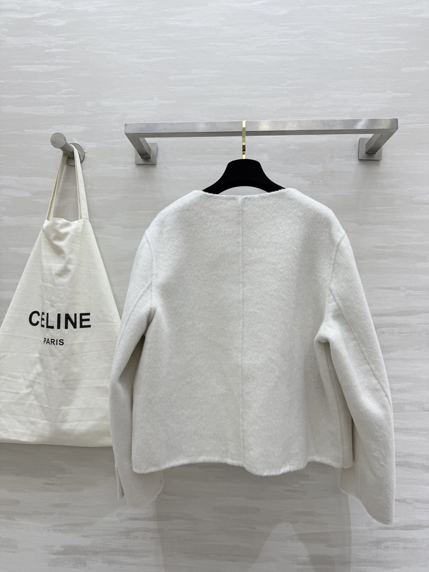 #Celin♡²⁵秋冬新款 凯旋门金扣 羊毛羊绒外套90%澳毛10%羊绒 学院风小圆领 双口袋 宽松版型