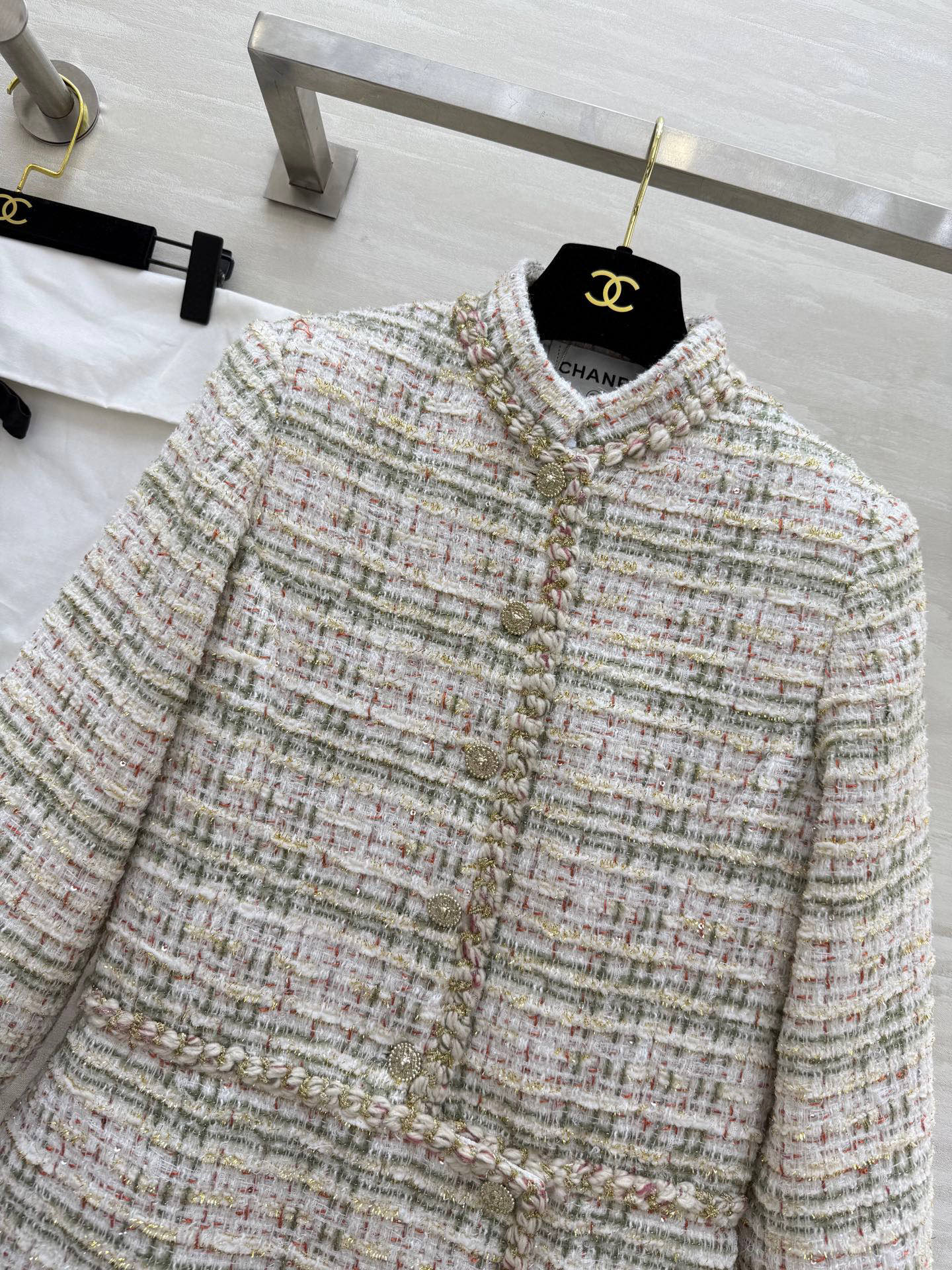 #Chane♡²⁵秋冬新款编织连衣裙 定制特种纱编织软花呢面料 纯手工交织花边装饰 经典双口袋 立体剪裁