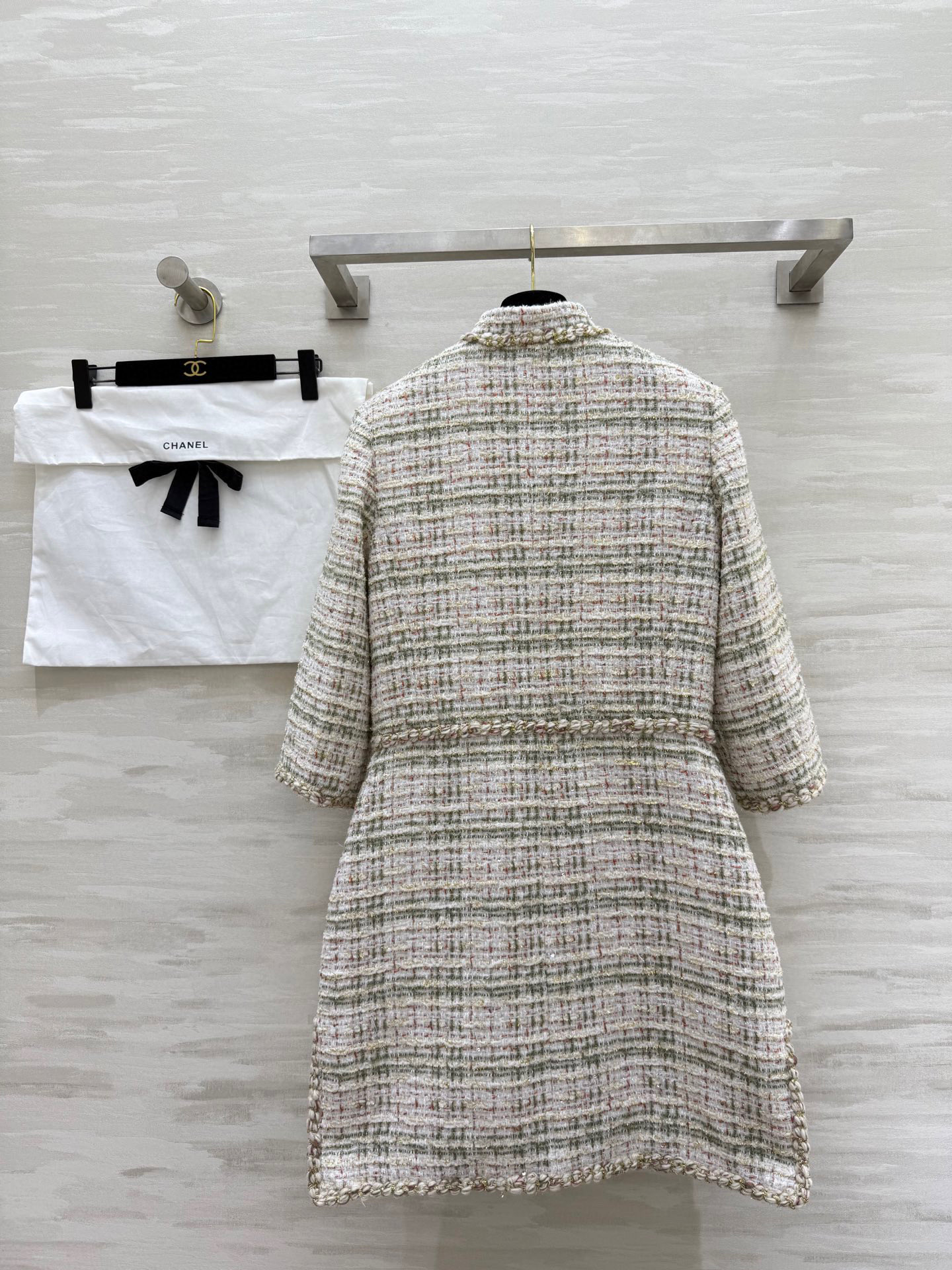 #Chane♡²⁵秋冬新款编织连衣裙 定制特种纱编织软花呢面料 纯手工交织花边装饰 经典双口袋 立体剪裁