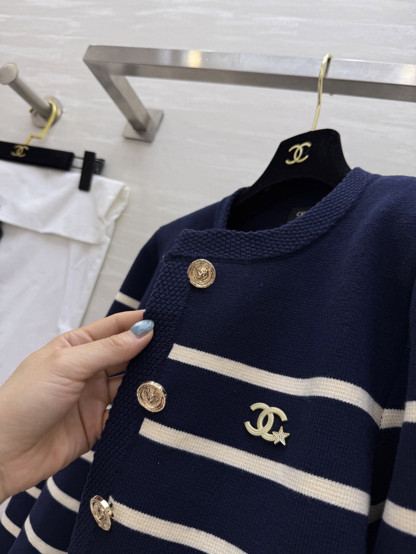 #Chane♡²⁵秋冬新款 中古系列 海军风条纹羊毛开衫外套 高品质定制 现货首发size：36/38/