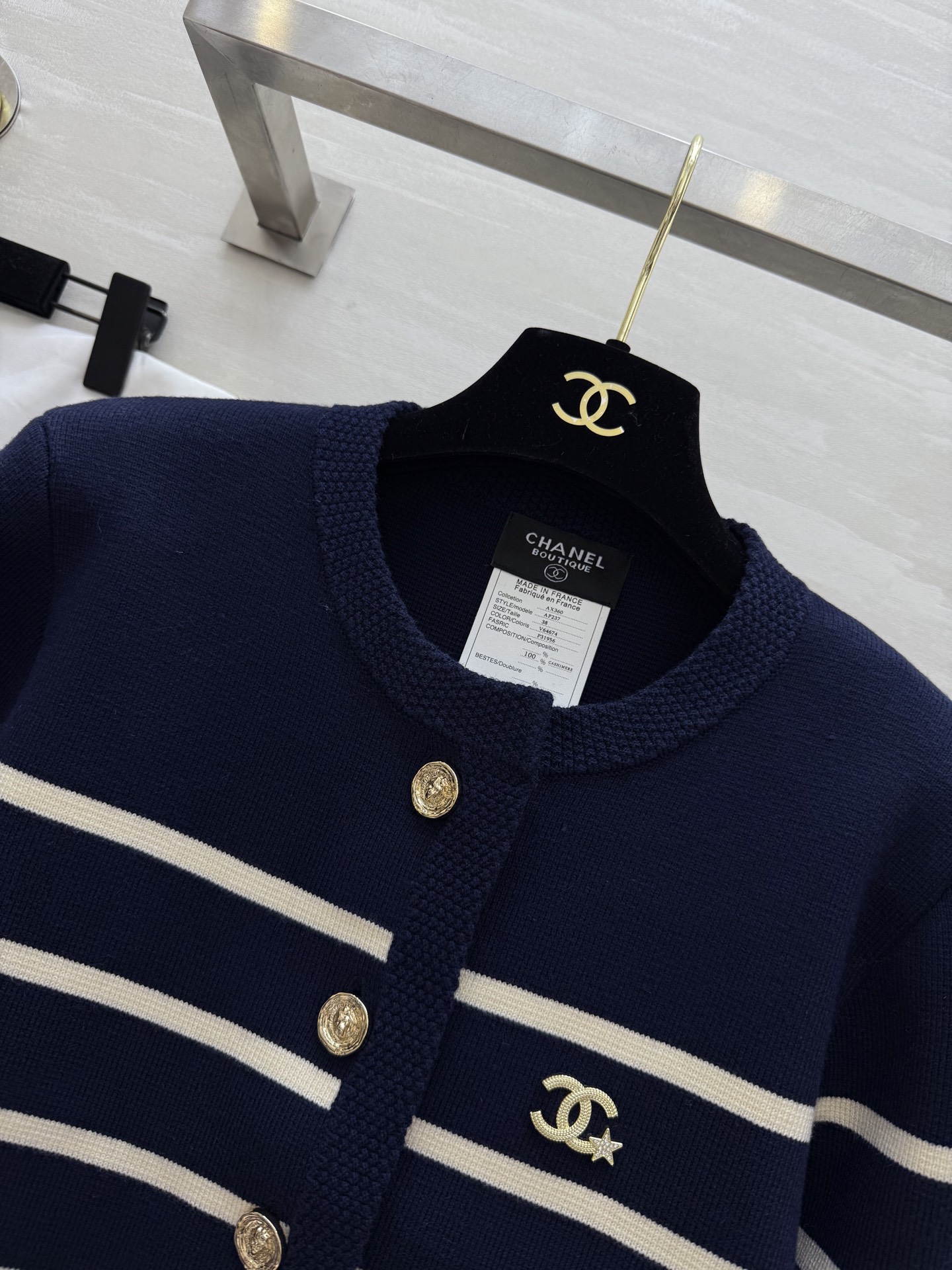 #Chane♡²⁵秋冬新款 中古系列 海军风条纹羊毛开衫外套 高品质定制 现货首发size：36/38/