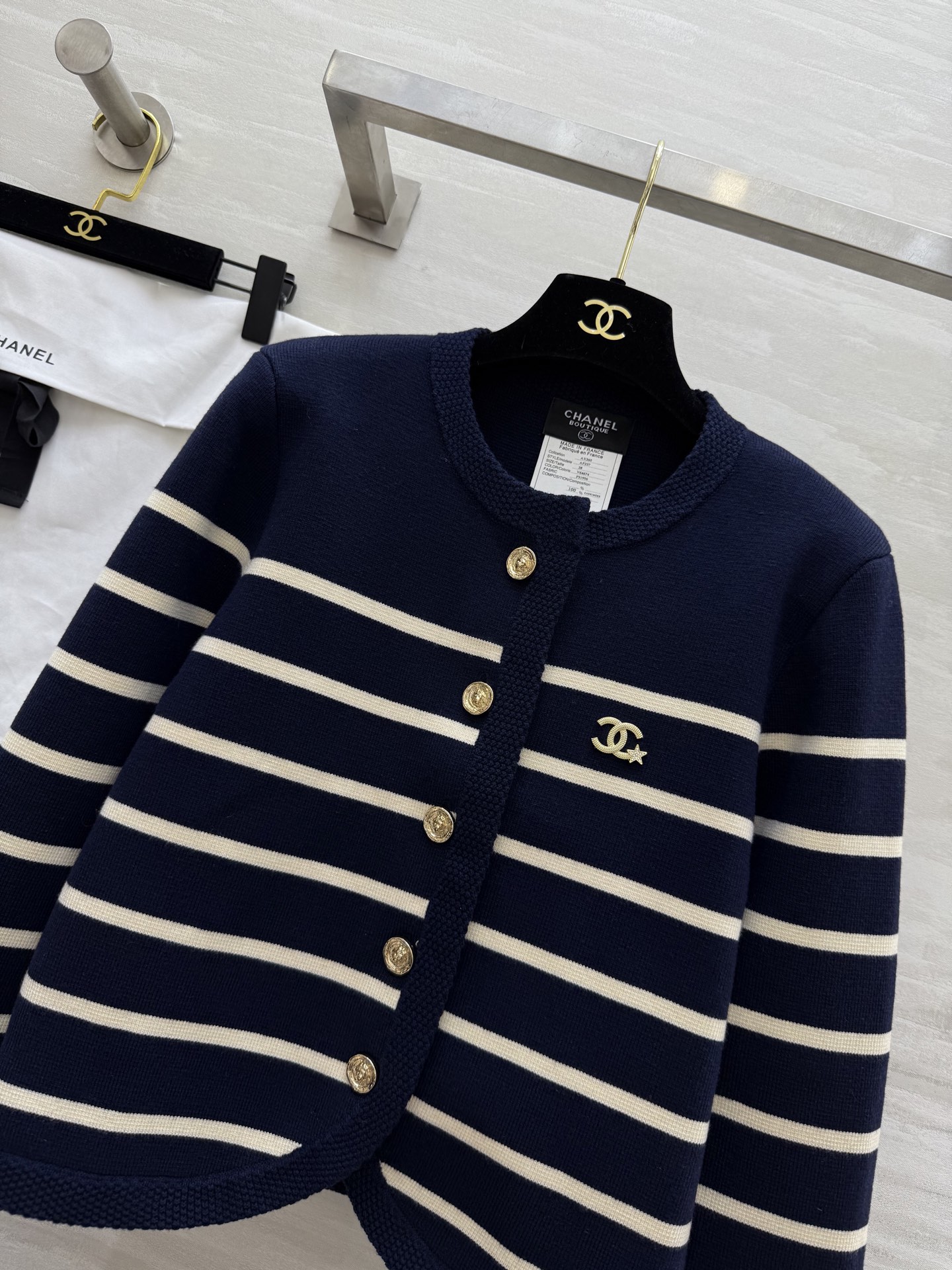 #Chane♡²⁵秋冬新款 中古系列 海军风条纹羊毛开衫外套 高品质定制 现货首发size：36/38/