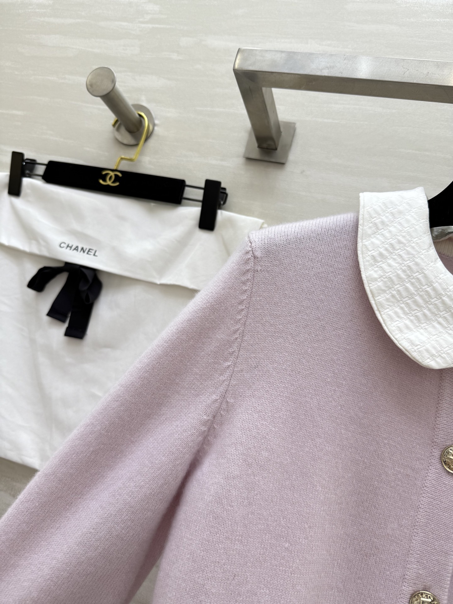 #Chane♡²⁵B 娃娃领开衫 100%羊绒 手感柔软贴肤 娃娃领100%桑蚕丝 可自由拆卸 翻领圆领