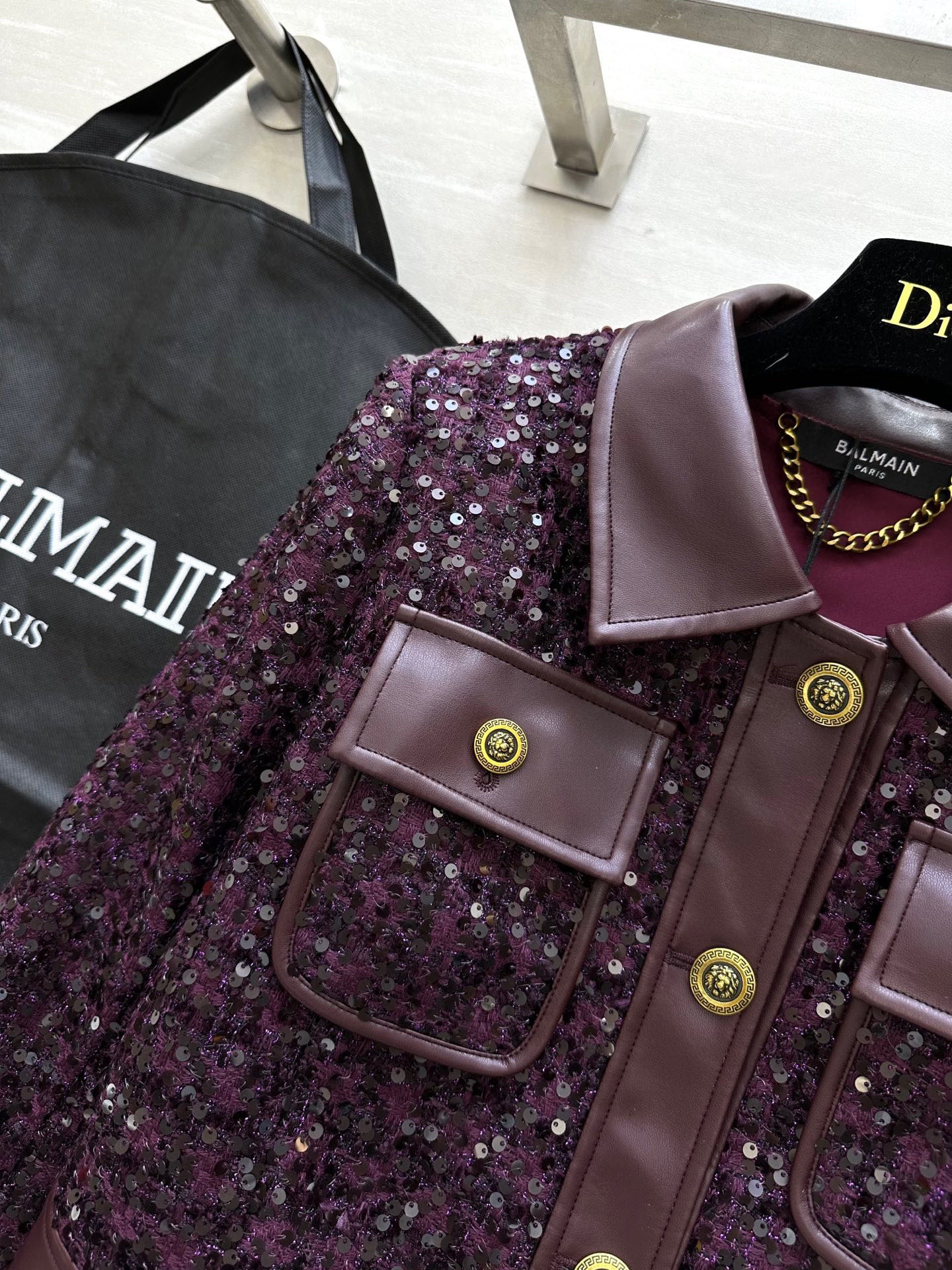 #BALMAI♡重工珠片套装 环保皮拼接点缀摩登时髦 闪耀✨珠片BulingBuling 立体剪裁版型上