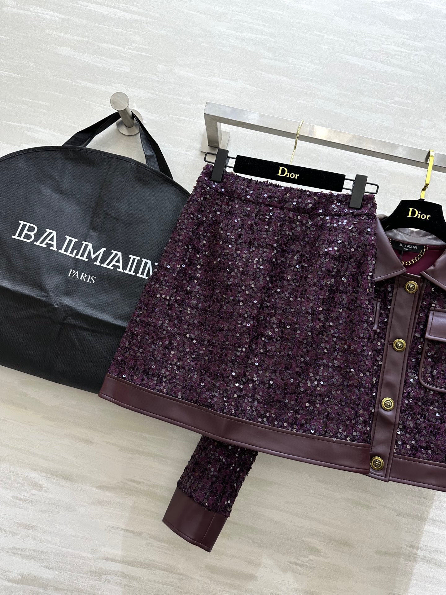 #BALMAI♡重工珠片套装 环保皮拼接点缀摩登时髦 闪耀✨珠片BulingBuling 立体剪裁版型上