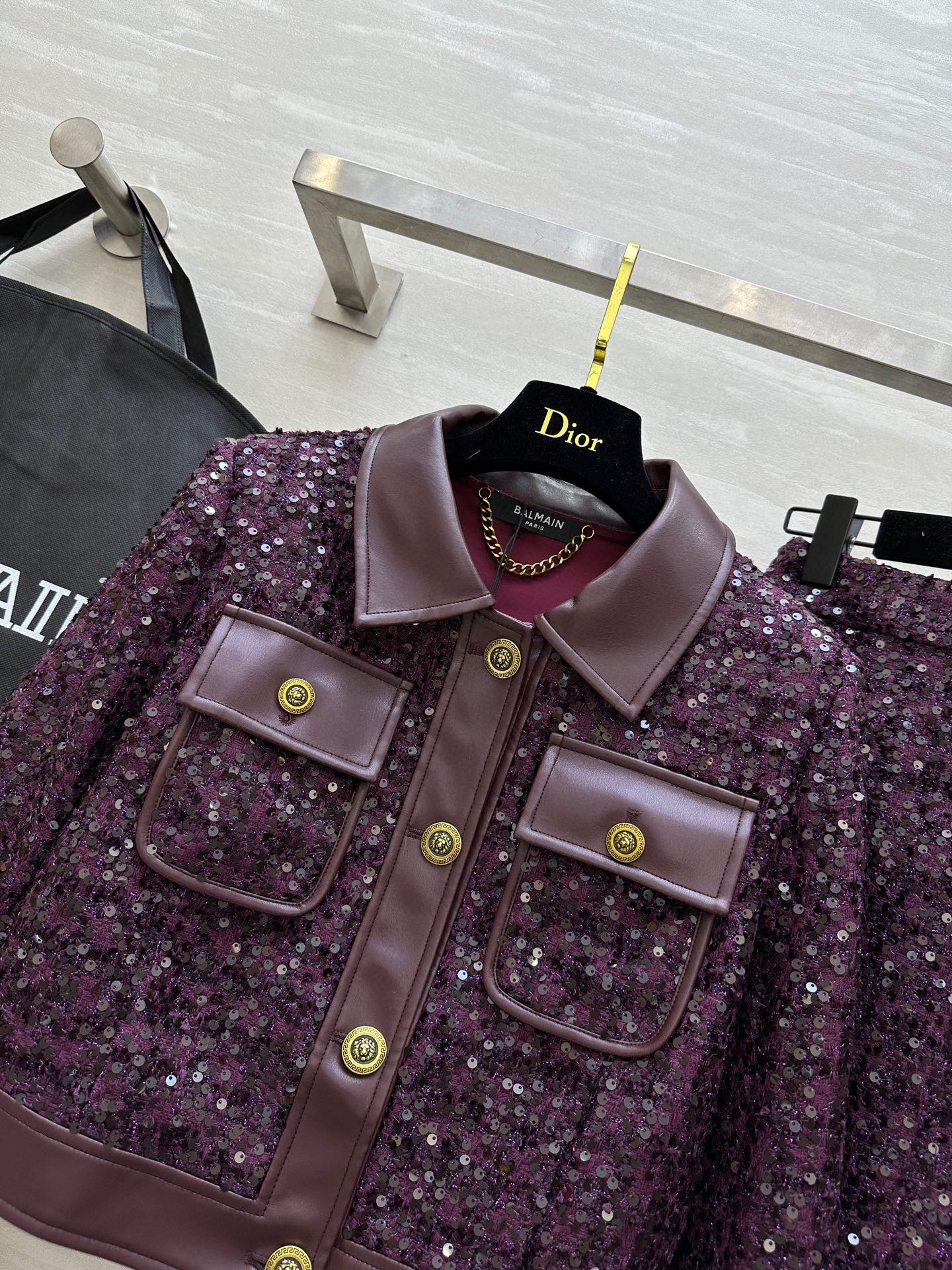 #BALMAI♡重工珠片套装 环保皮拼接点缀摩登时髦 闪耀✨珠片BulingBuling 立体剪裁版型上