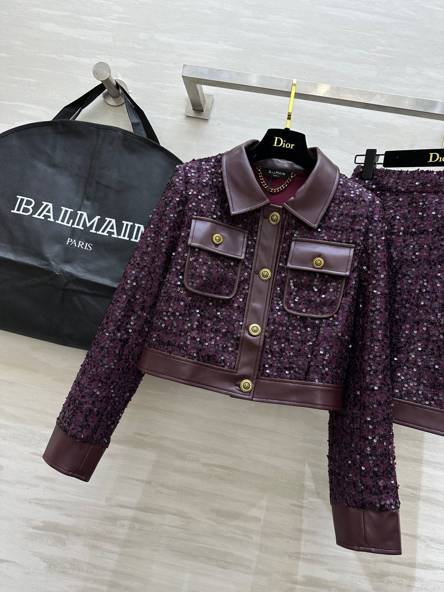 #BALMAI♡重工珠片套装 环保皮拼接点缀摩登时髦 闪耀✨珠片BulingBuling 立体剪裁版型上