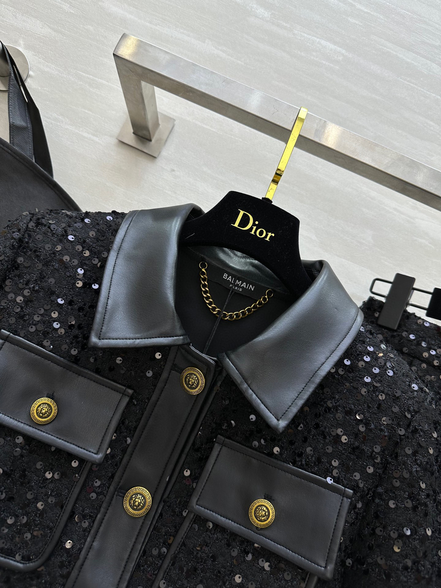 #BALMAI♡重工珠片套装 环保皮拼接点缀摩登时髦 闪耀✨珠片BulingBuling 立体剪裁版型上