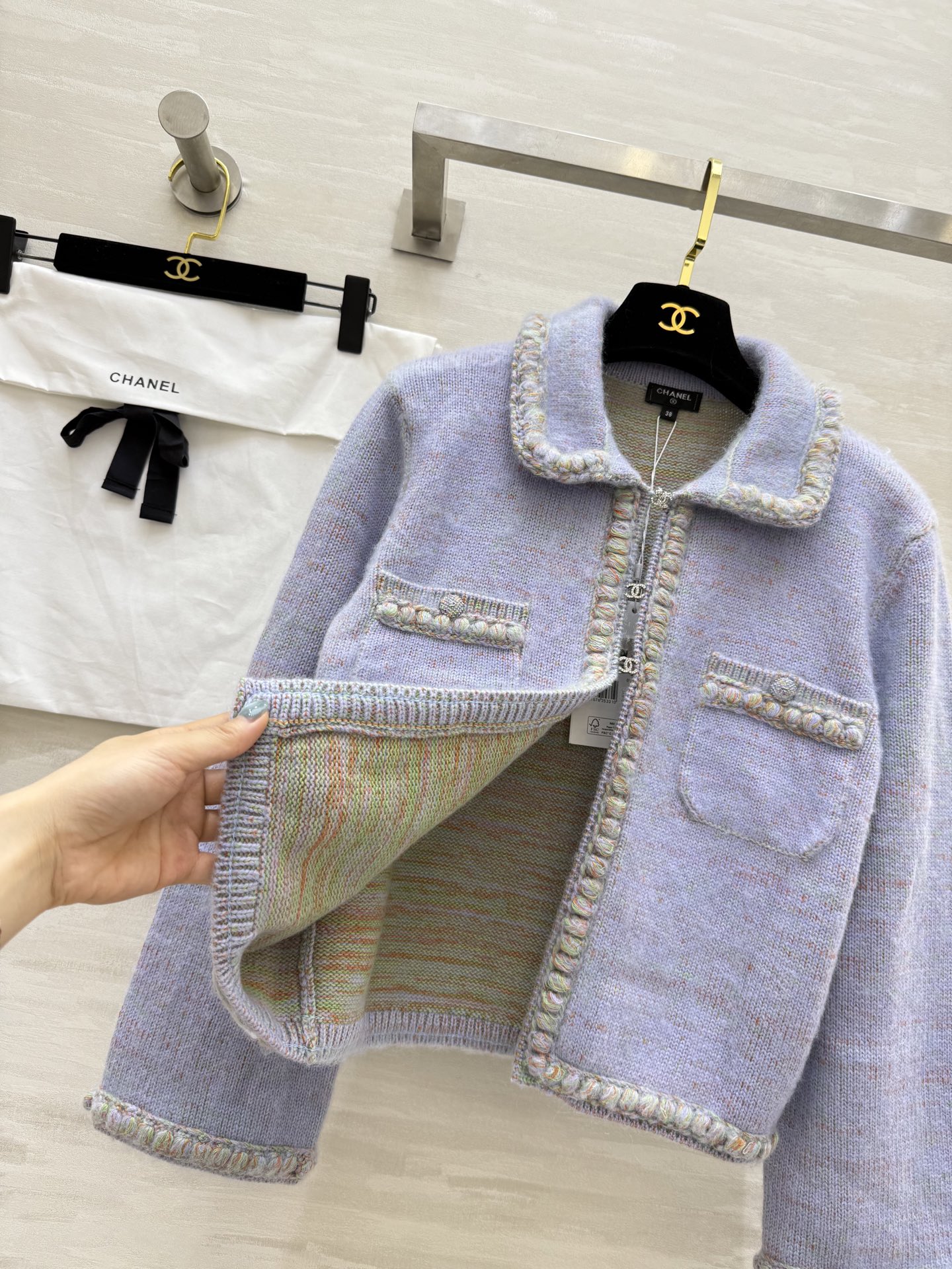 #Chane♡²⁵B 长袖绒感针织开衫外套 原版开发 定制纱线+桑蚕丝 手感柔软 毛茸茸的质感 高品质 