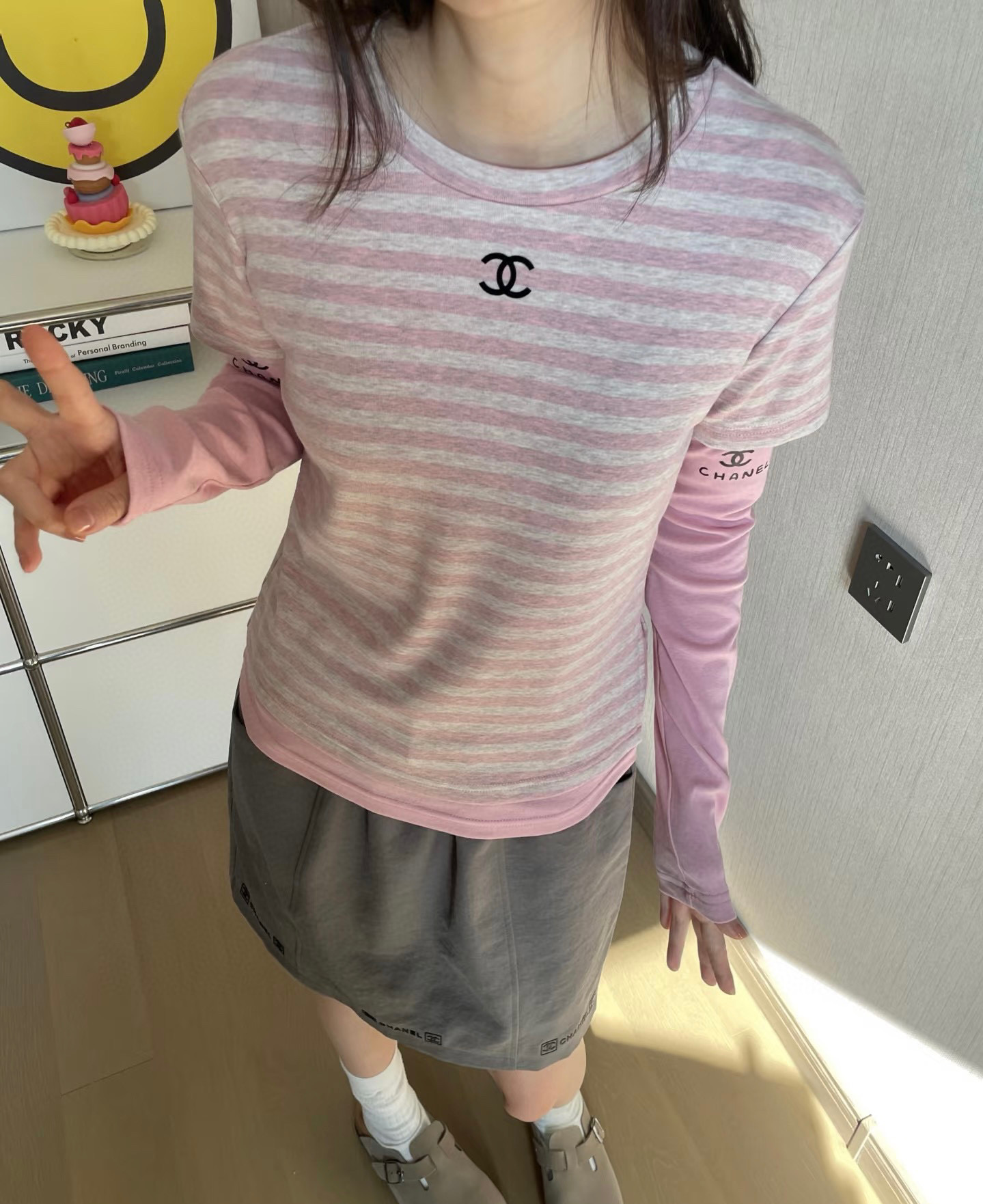 #Chane♡²⁵秋冬新款 中古系列 假两件设计 条纹上衣 高品质定制 现货首发 配送防尘袋 size：