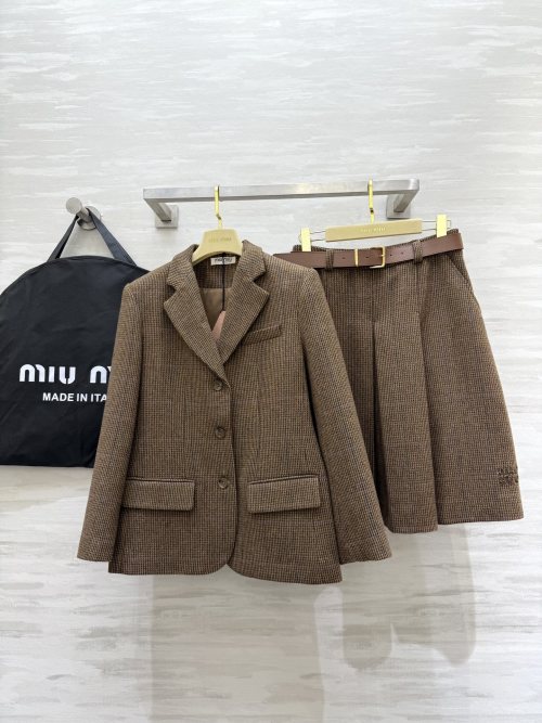Miu Miu Wool-Blend Plaid Blazer & Skirt Set - Vintage-Inspired, Sophisticated Style 1 Miu Miu Wool-Blend Plaid Blazer & Skirt Set - Vintage-Inspired, Sophisticated Style