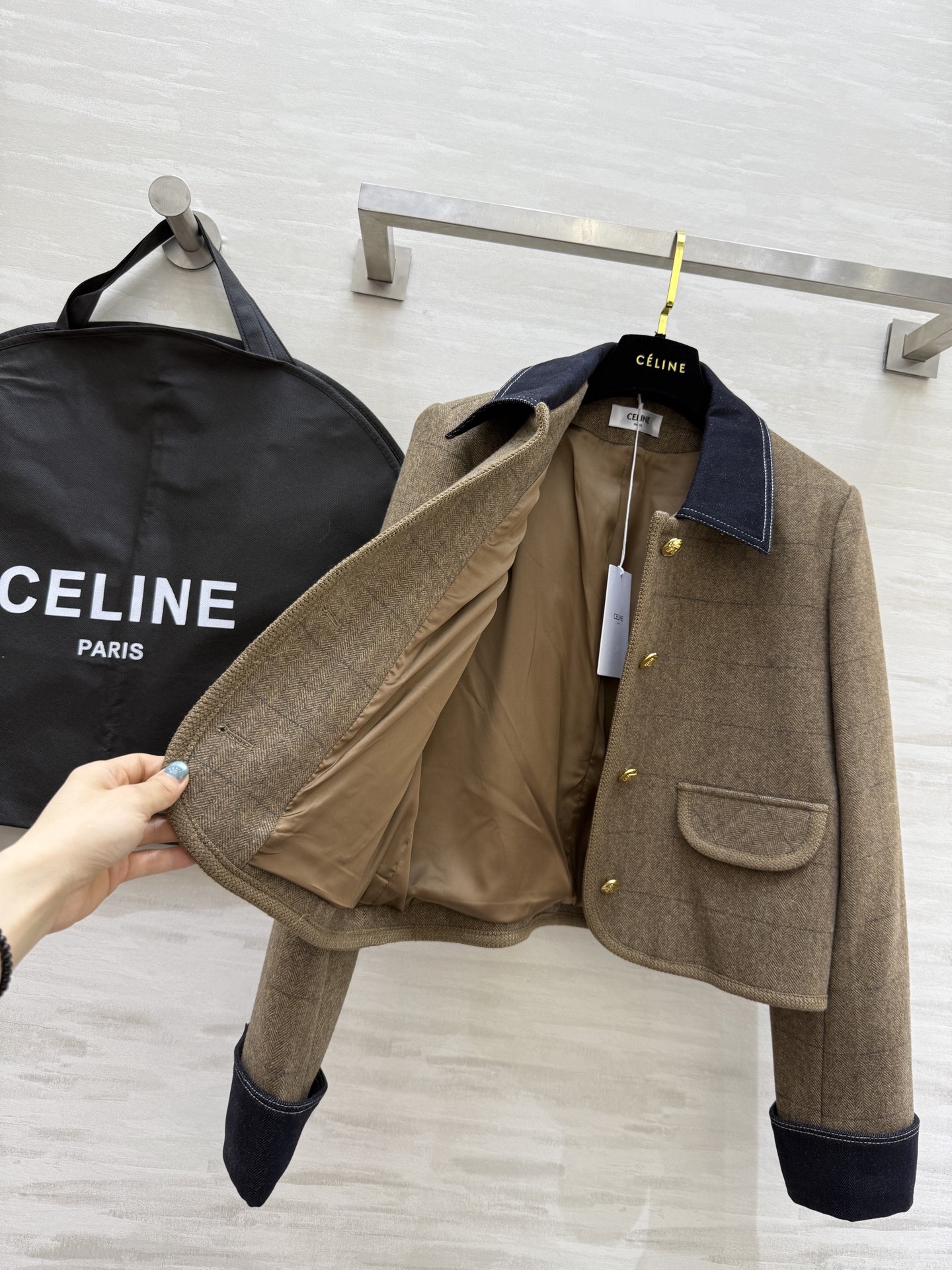 Celine Wool Tweed Jacket with Denim Collar - Short & Chic Outerwear 3 i1760385706648 8251 0 1
