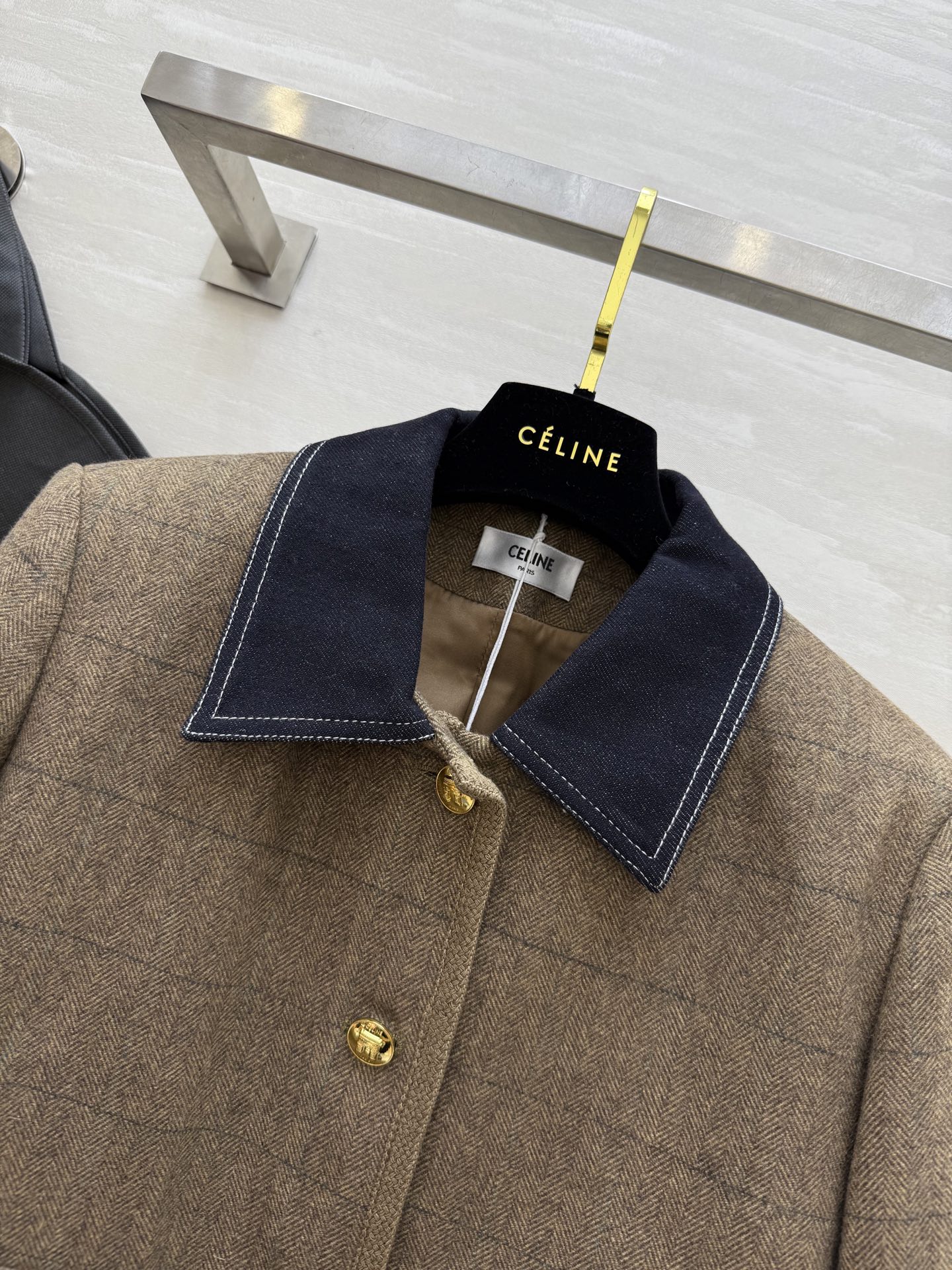 Celine Wool Tweed Jacket with Denim Collar - Short & Chic Outerwear 5 i1760385706666 6465 0 3