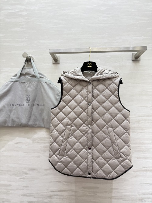 Brunello Cucinelli Quilted Down Vest with Hood - Lightweight & Chic 1 Brunello Cucinelli Quilted Down Vest with Hood - Lightweight & Chic