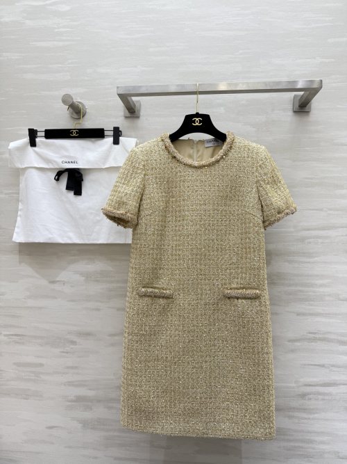 Chanel Gold Sequin Tweed Mini Dress Short Sleeve, Elegant Design 3 Chanel Gold Sequin Tweed Mini Dress Short Sleeve, Elegant Design