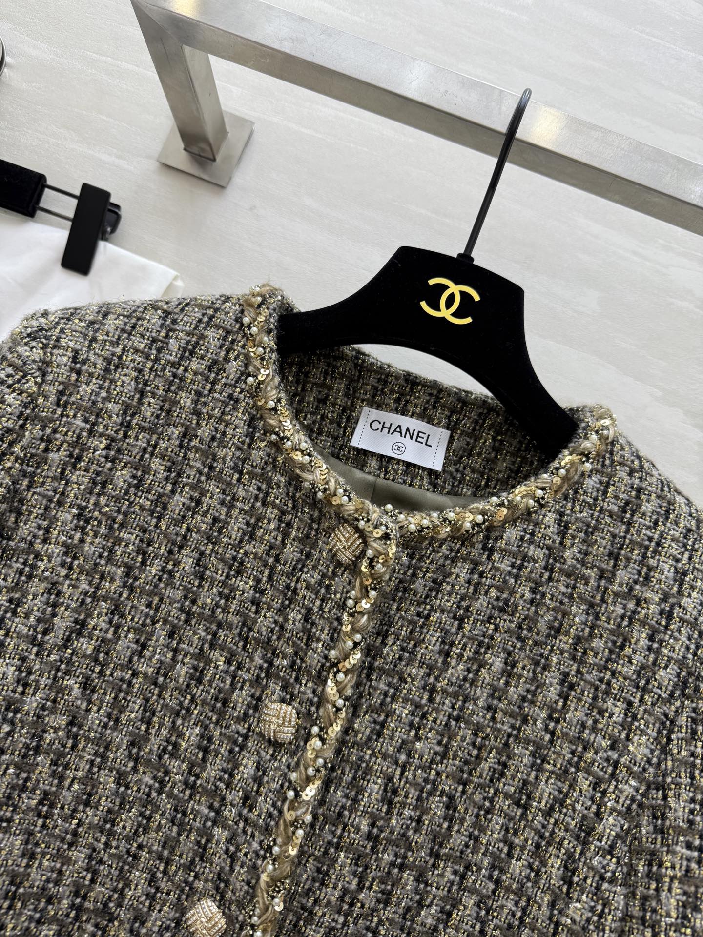 #Chane♡²⁵秋冬新款 意大利进口编织花呢面料外套 内里真丝提花里衬 高品质 现货首发size：36