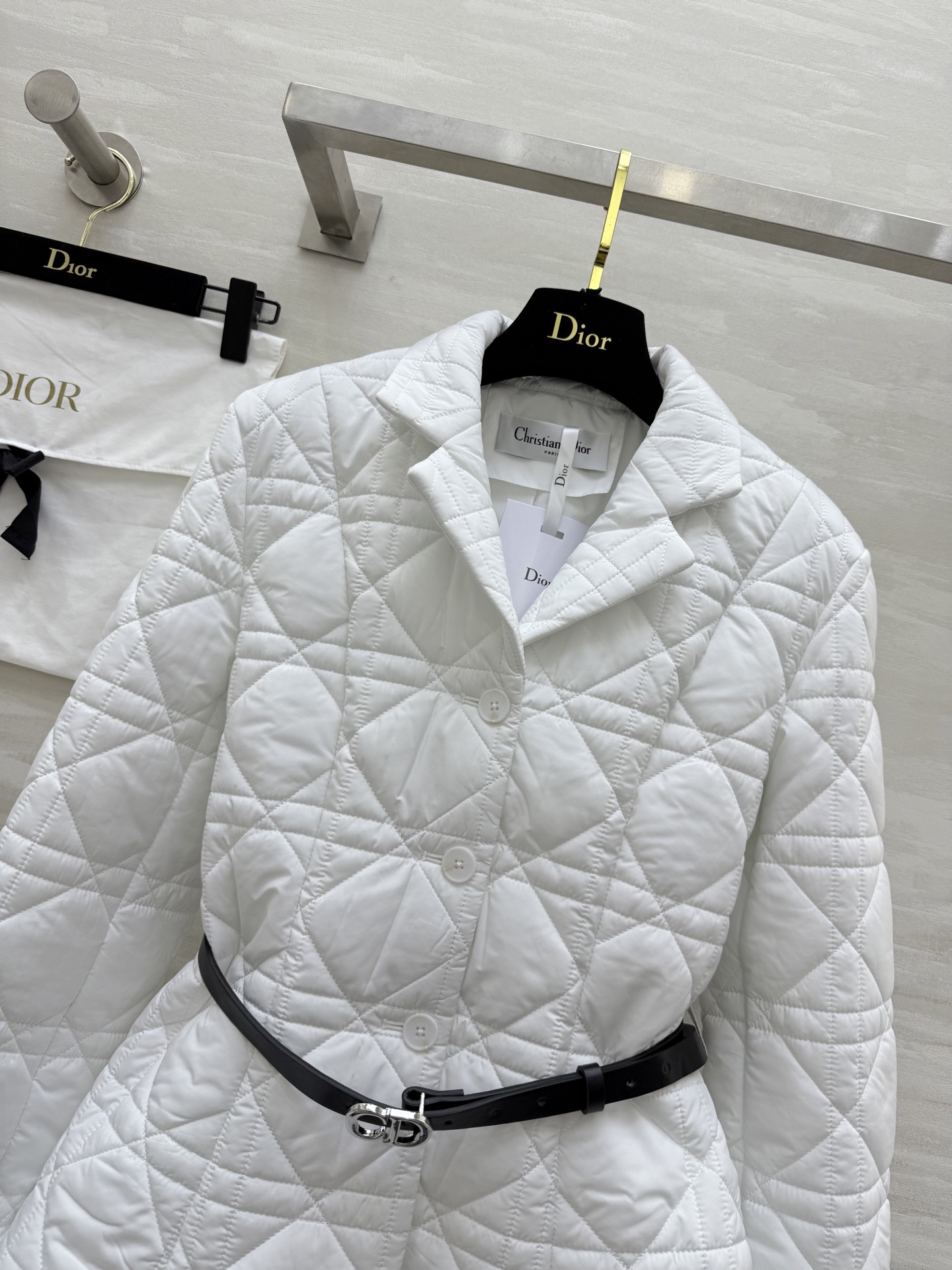 #DIO♡²⁵秋冬新款 戴妃藤格纹棉服外套 配送腰带点缀精致收腰显瘦 高品质 现货首发size：S/M/