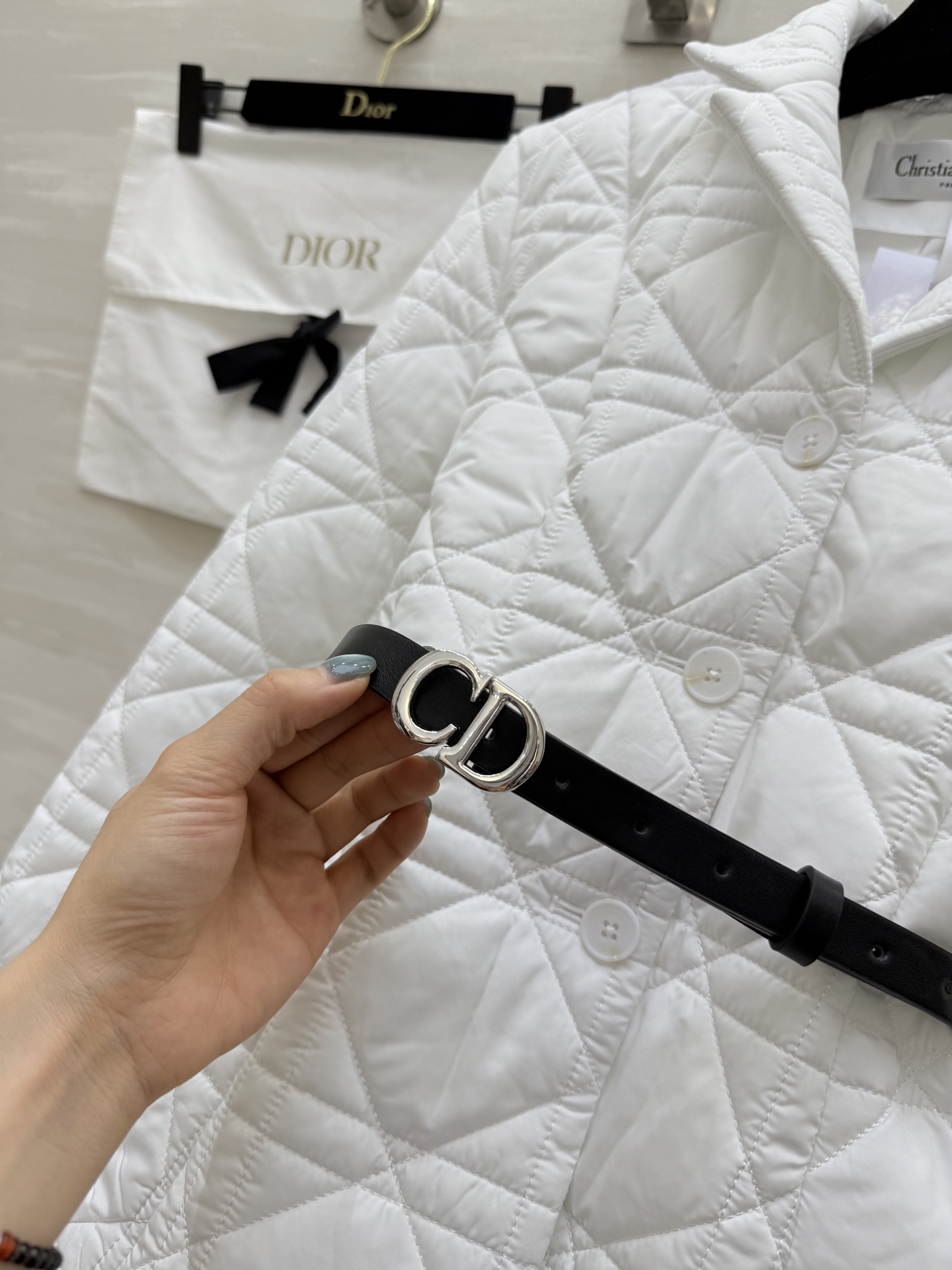 #DIO♡²⁵秋冬新款 戴妃藤格纹棉服外套 配送腰带点缀精致收腰显瘦 高品质 现货首发size：S/M/