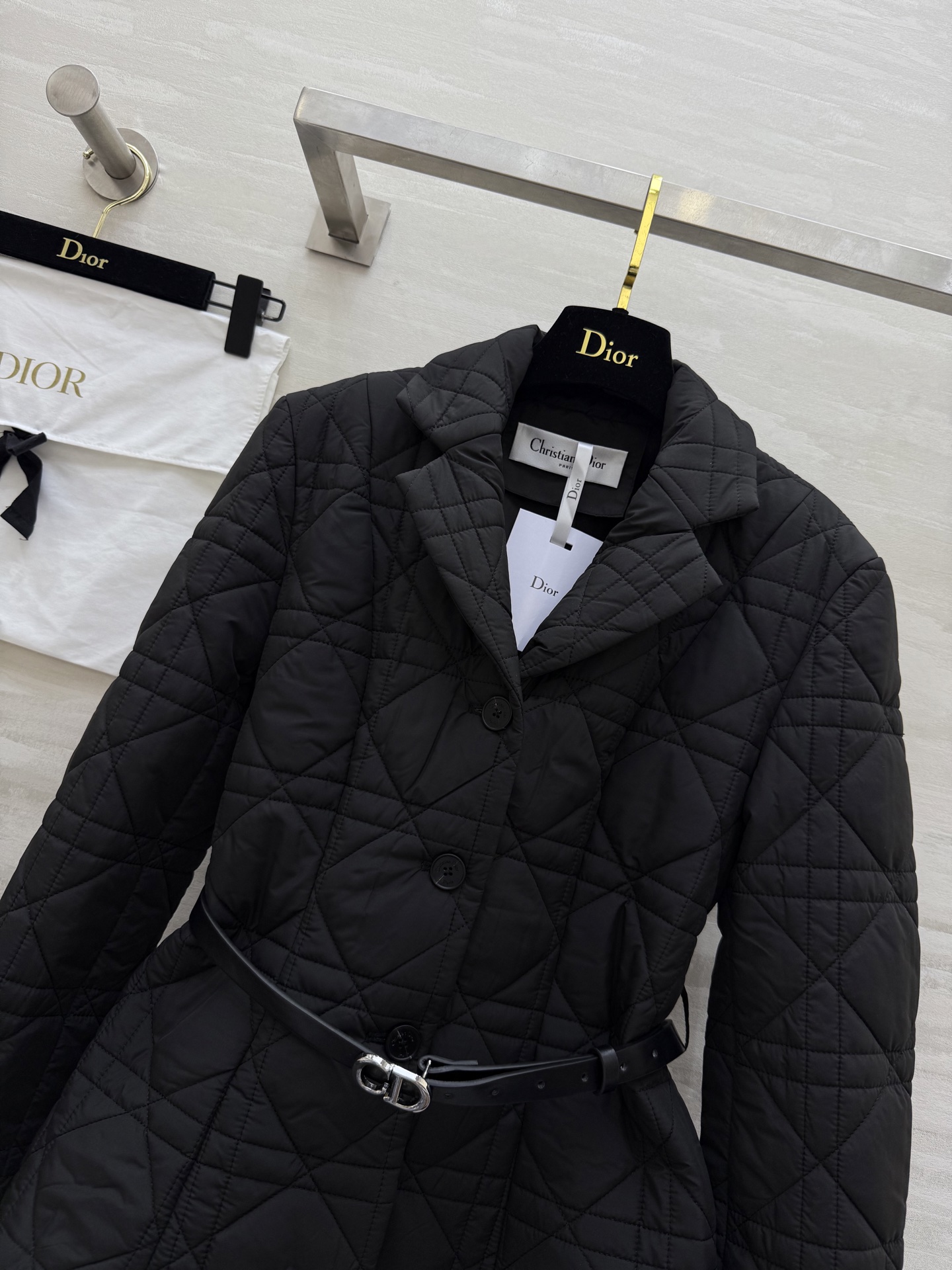 #DIO♡²⁵秋冬新款 戴妃藤格纹棉服外套 配送腰带点缀精致收腰显瘦 高品质 现货首发size：S/M/