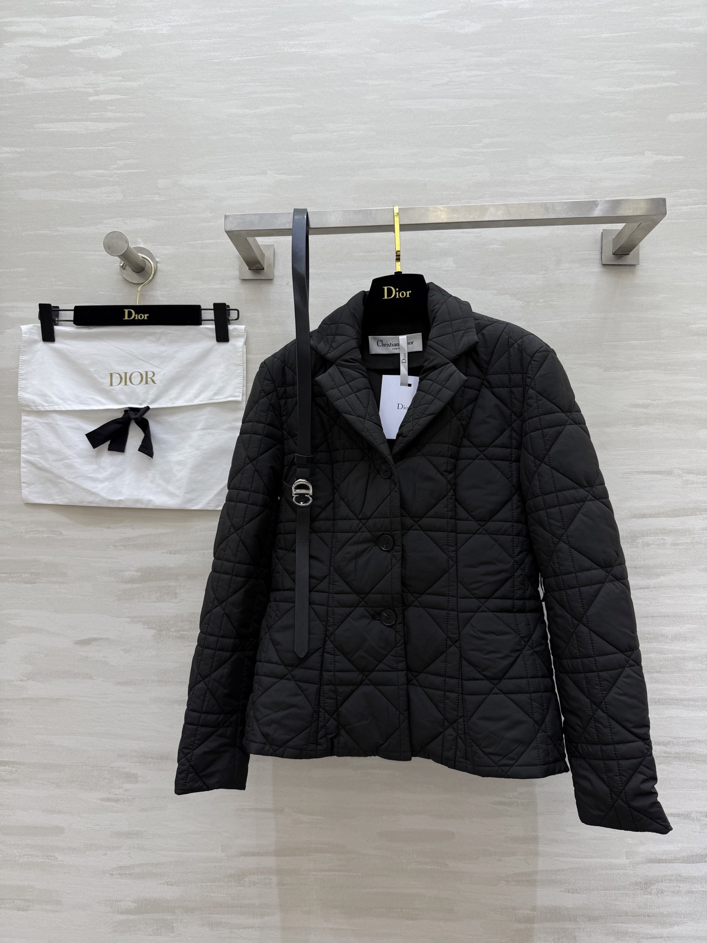 #DIO♡²⁵秋冬新款 戴妃藤格纹棉服外套 配送腰带点缀精致收腰显瘦 高品质 现货首发size：S/M/