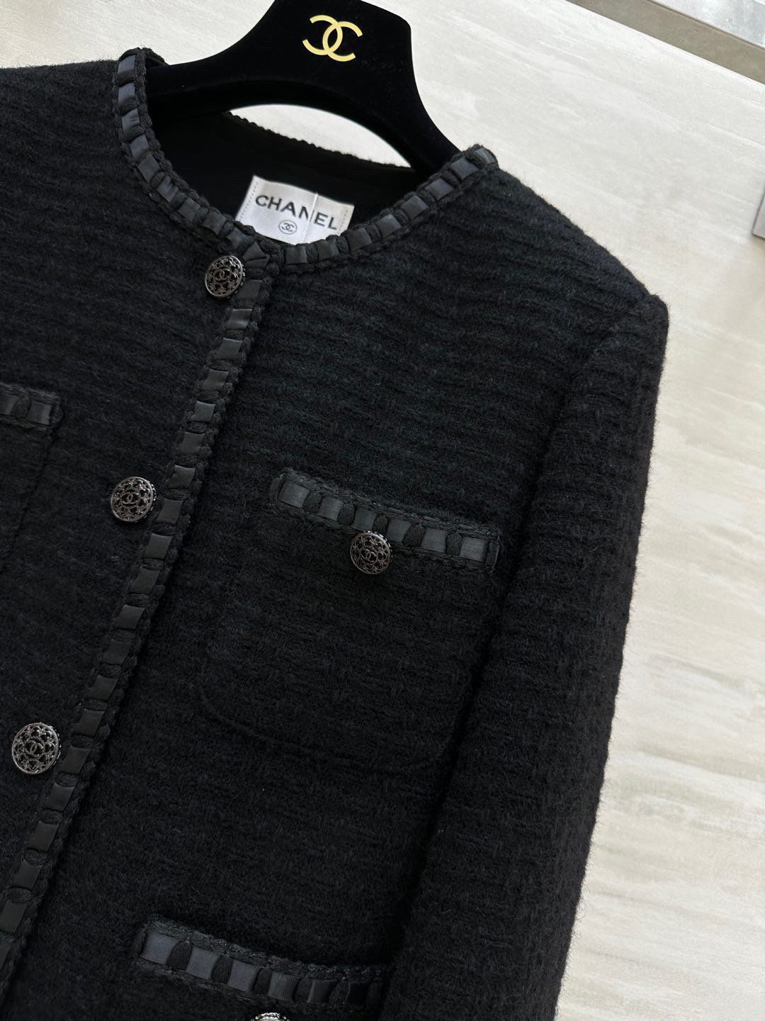 #Chane♡中古系羊毛软花呢外套 原版定制编织100%羊毛软花呢面料 经典口袋气质名媛 复古高级！开模