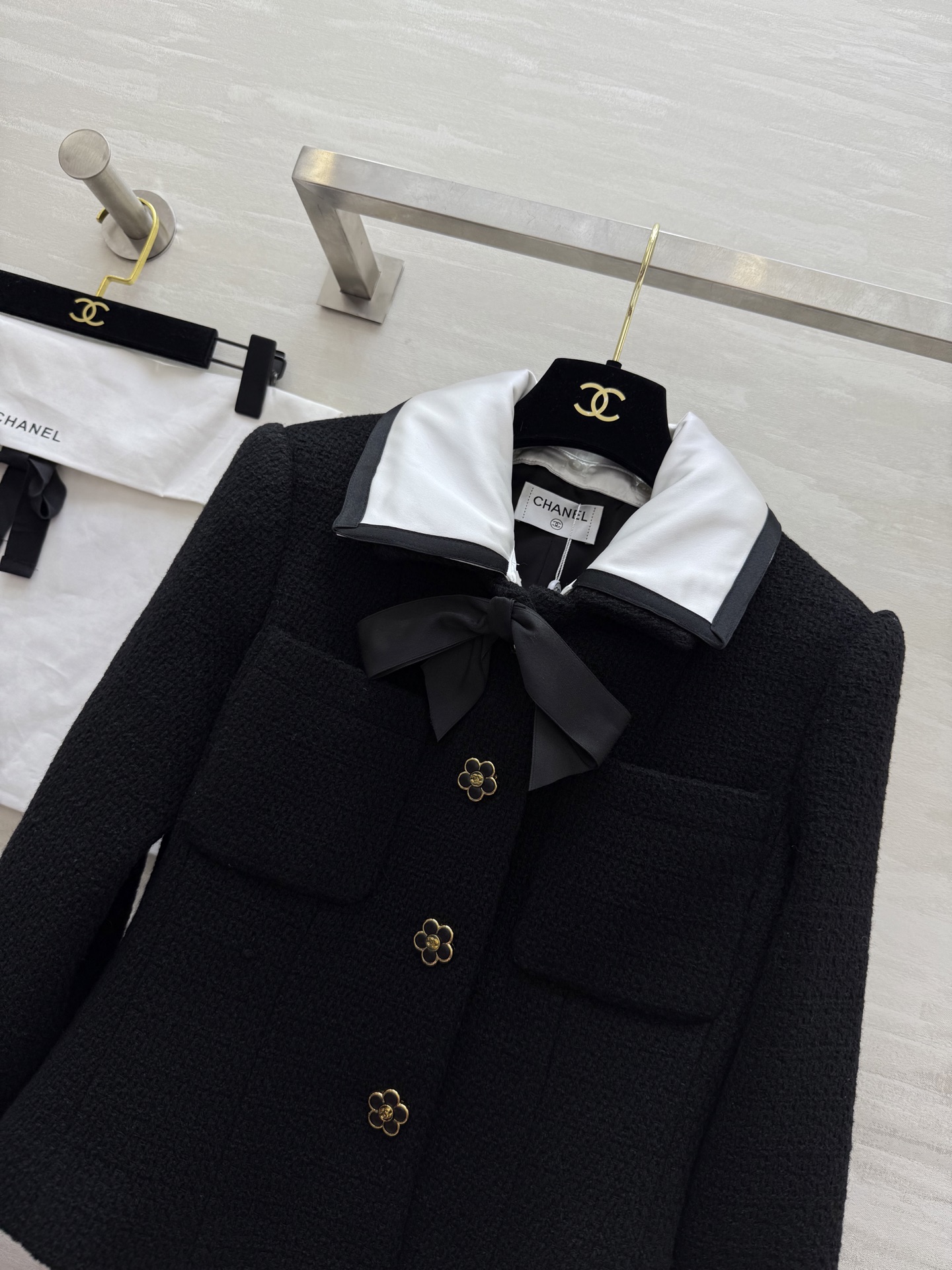 #Chane♡²⁵ Vintage｜山茶花扣撞色翻领羊毛编织花呢外套 高品质定制 现货首发size：36